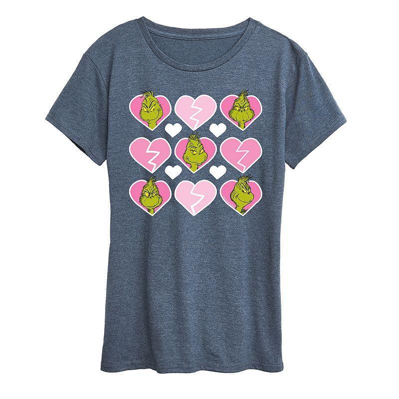 Womens Grinch Broken Heart Grid Graphic Tee Heather Grey Product Image