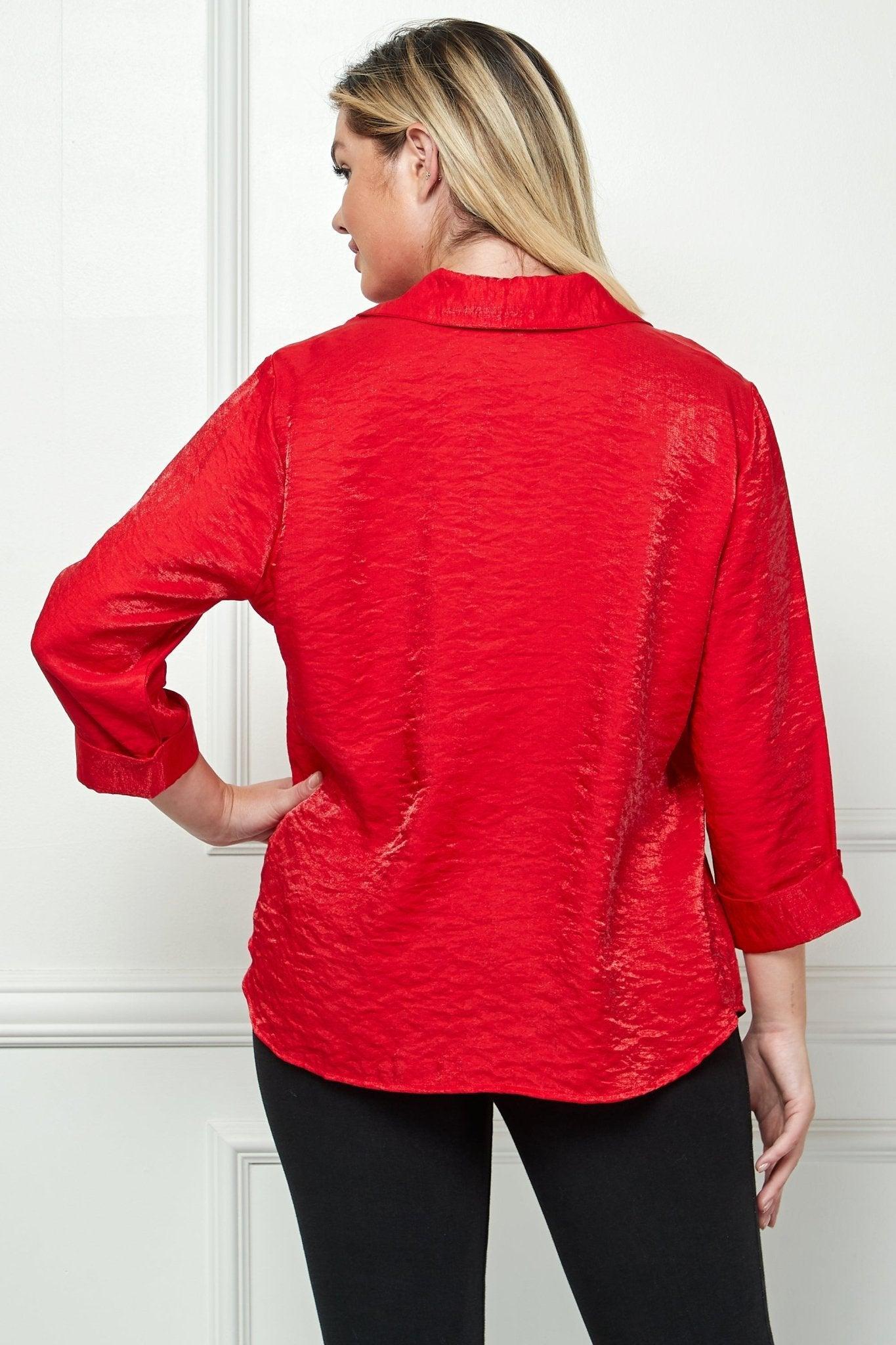 3/4 Notch Sleeve Button Front Shirt Top- Plus Product Image