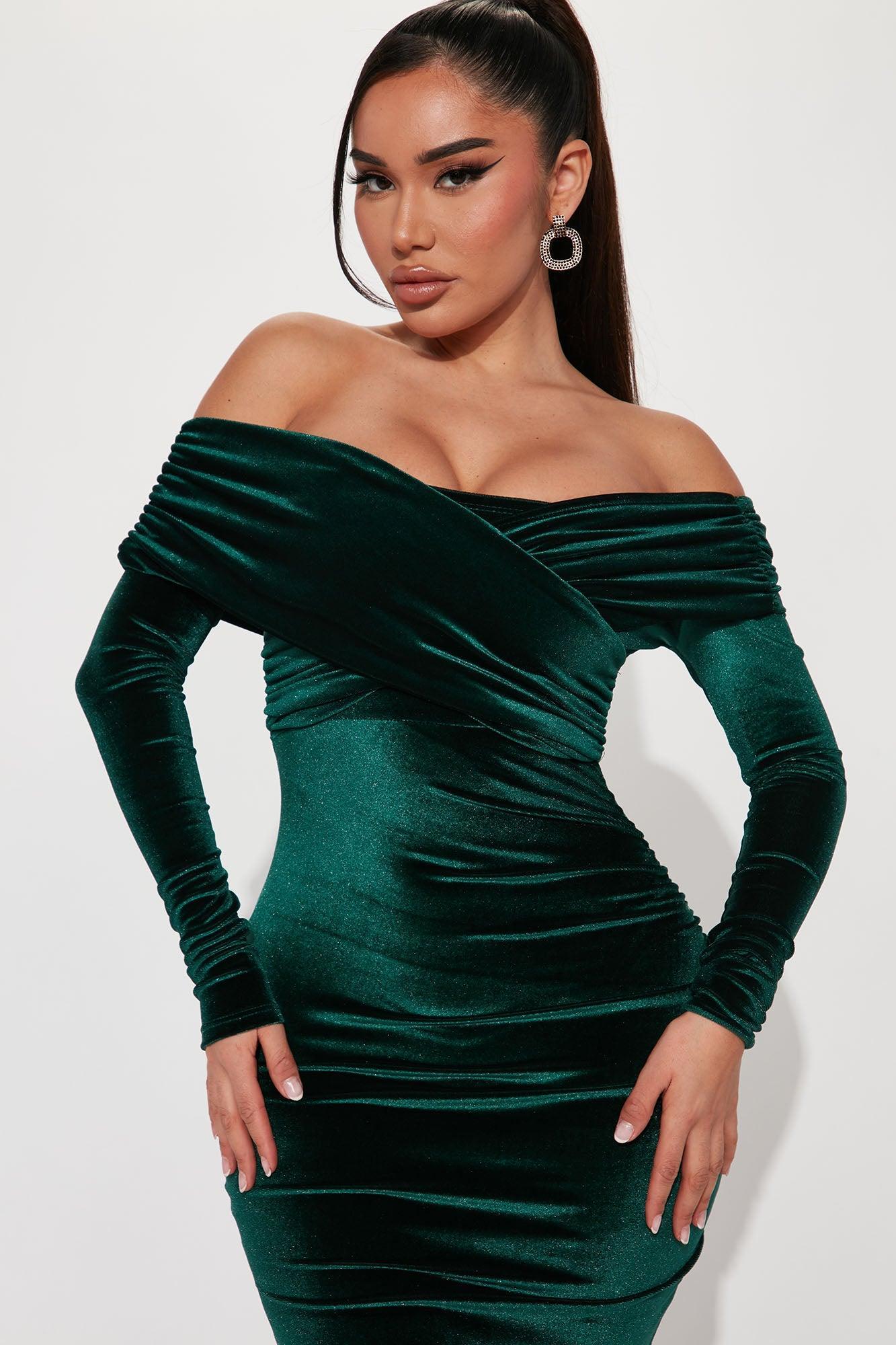 Ignore The Romance Velvet Midi Dress - Hunter Product Image