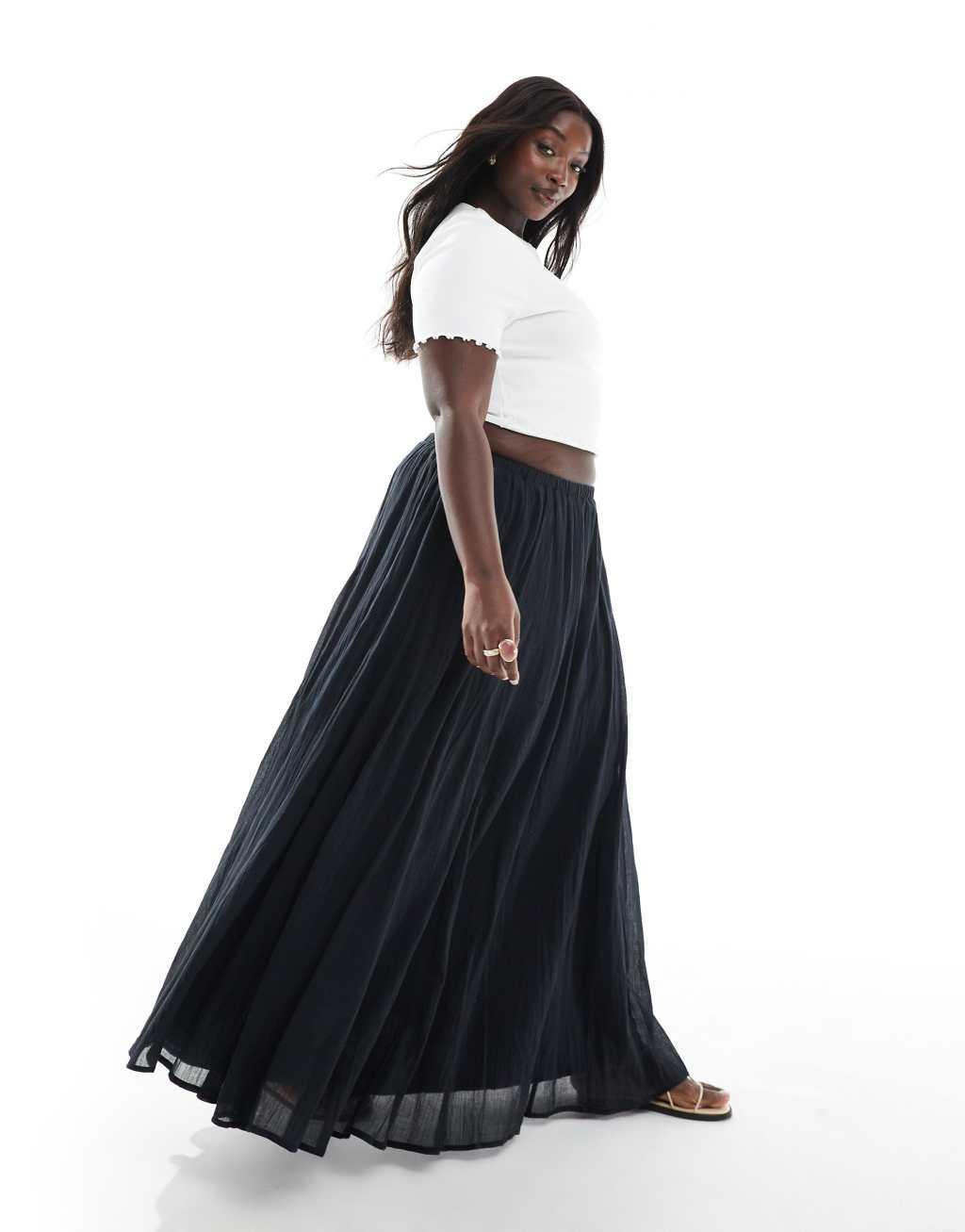 ASOS DESIGN Curve cotton godet maxi skirt in black Product Image