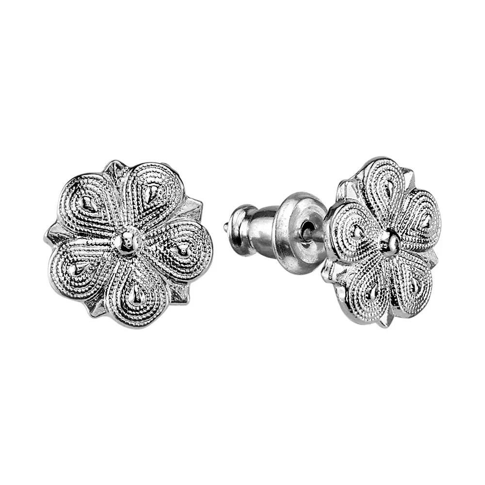 1928 Textured Flower Stud Earrings, Womens, Silver Tone Product Image