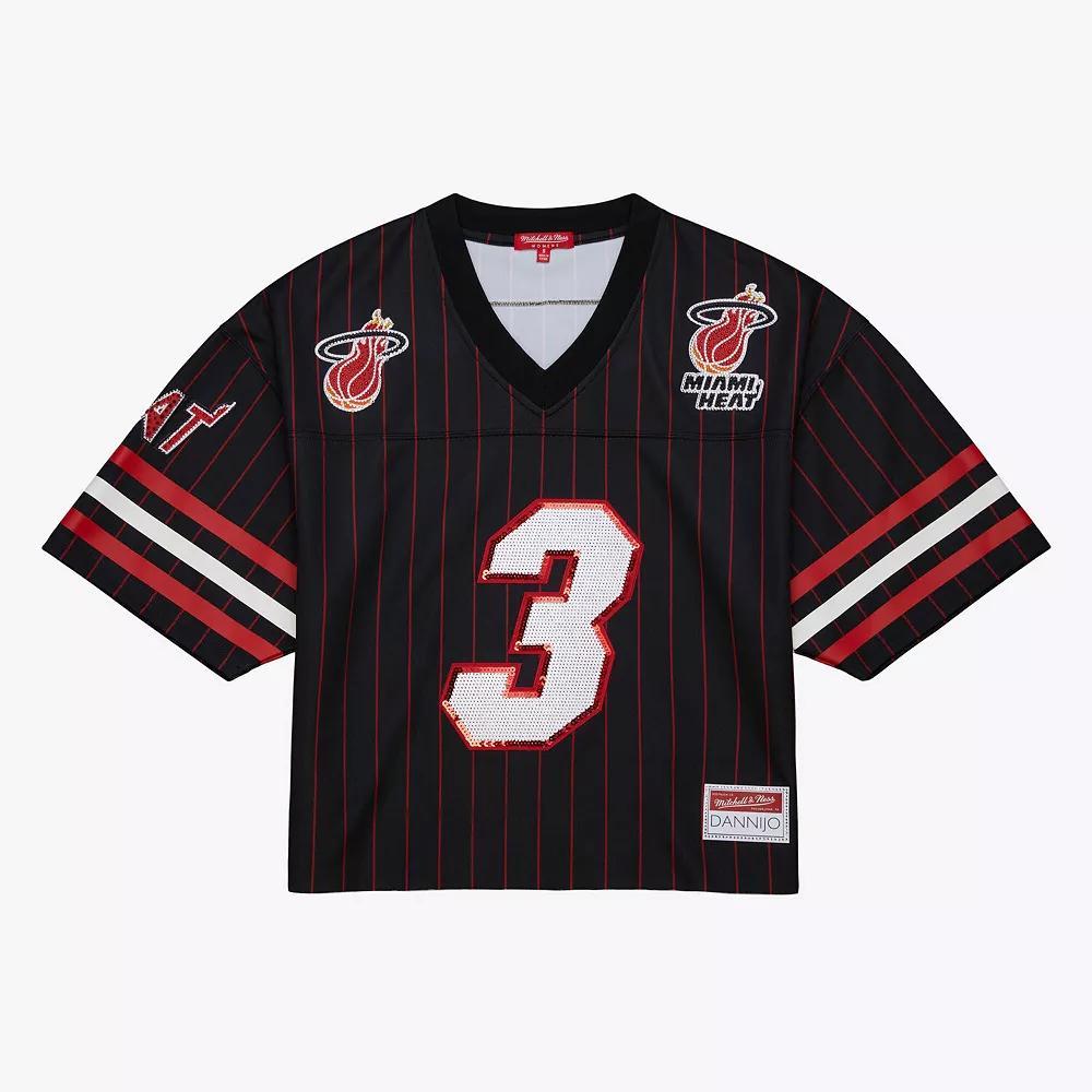 Women's Mitchell & Ness x DANNIJO Dwyane Wade Black Miami Heat Cropped Football Fashion Jersey, Size: Medium Product Image