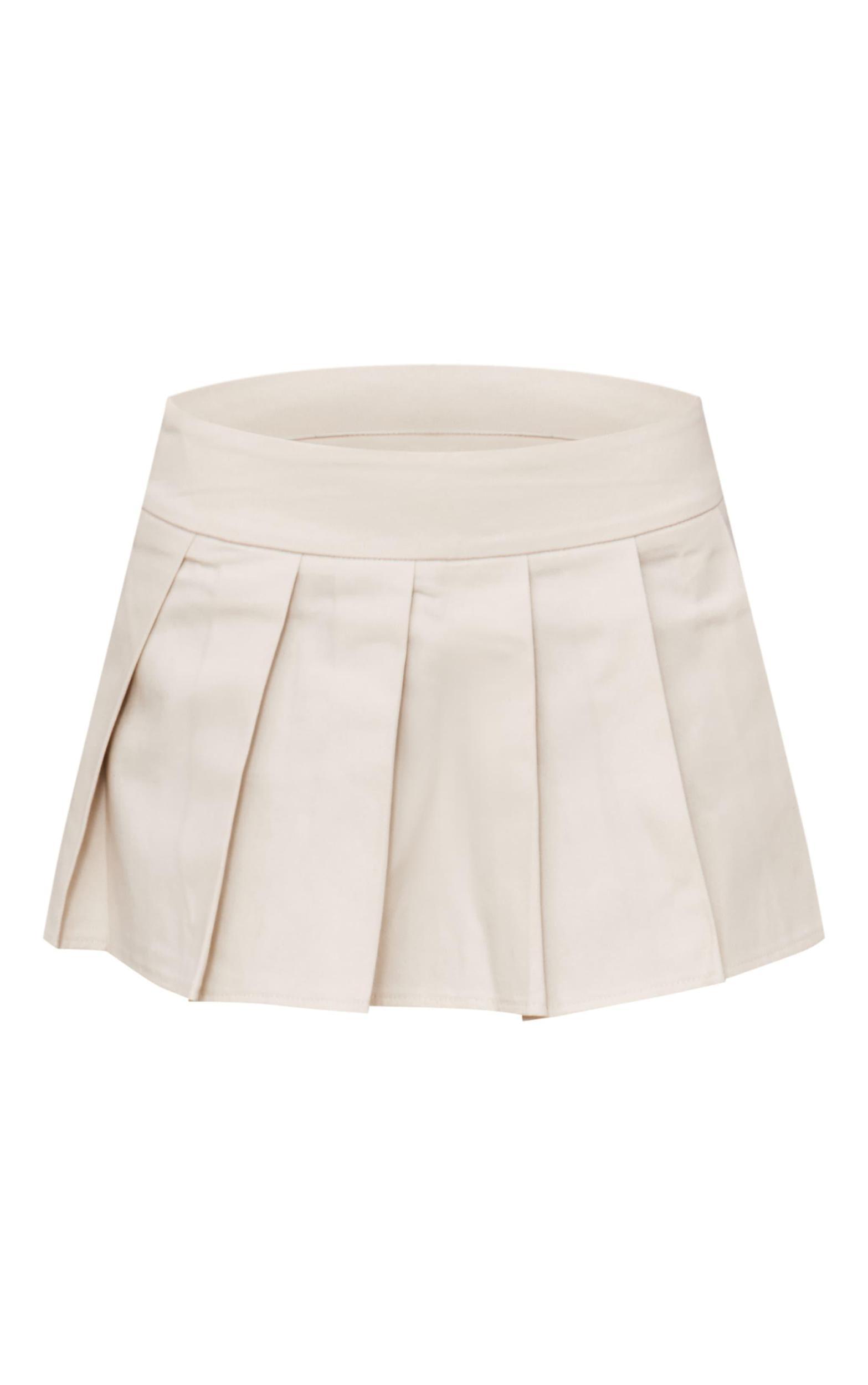 Cream Twill Box Pleat Mini Skirt Product Image