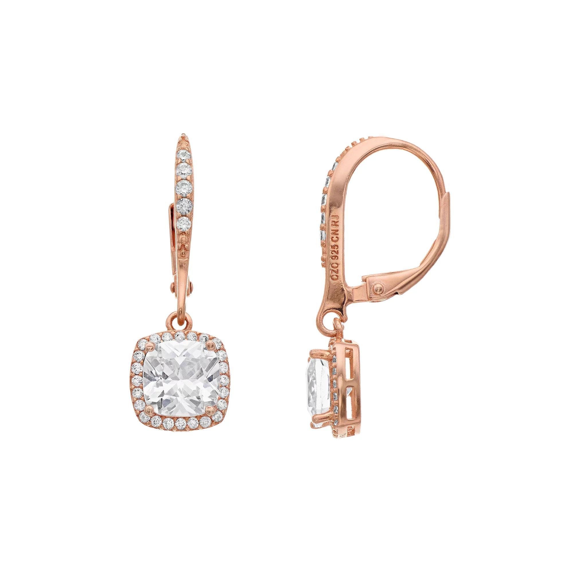 Sterling Silver Cubic Zirconia Drop Earrings, Womens, Gold Tone Product Image