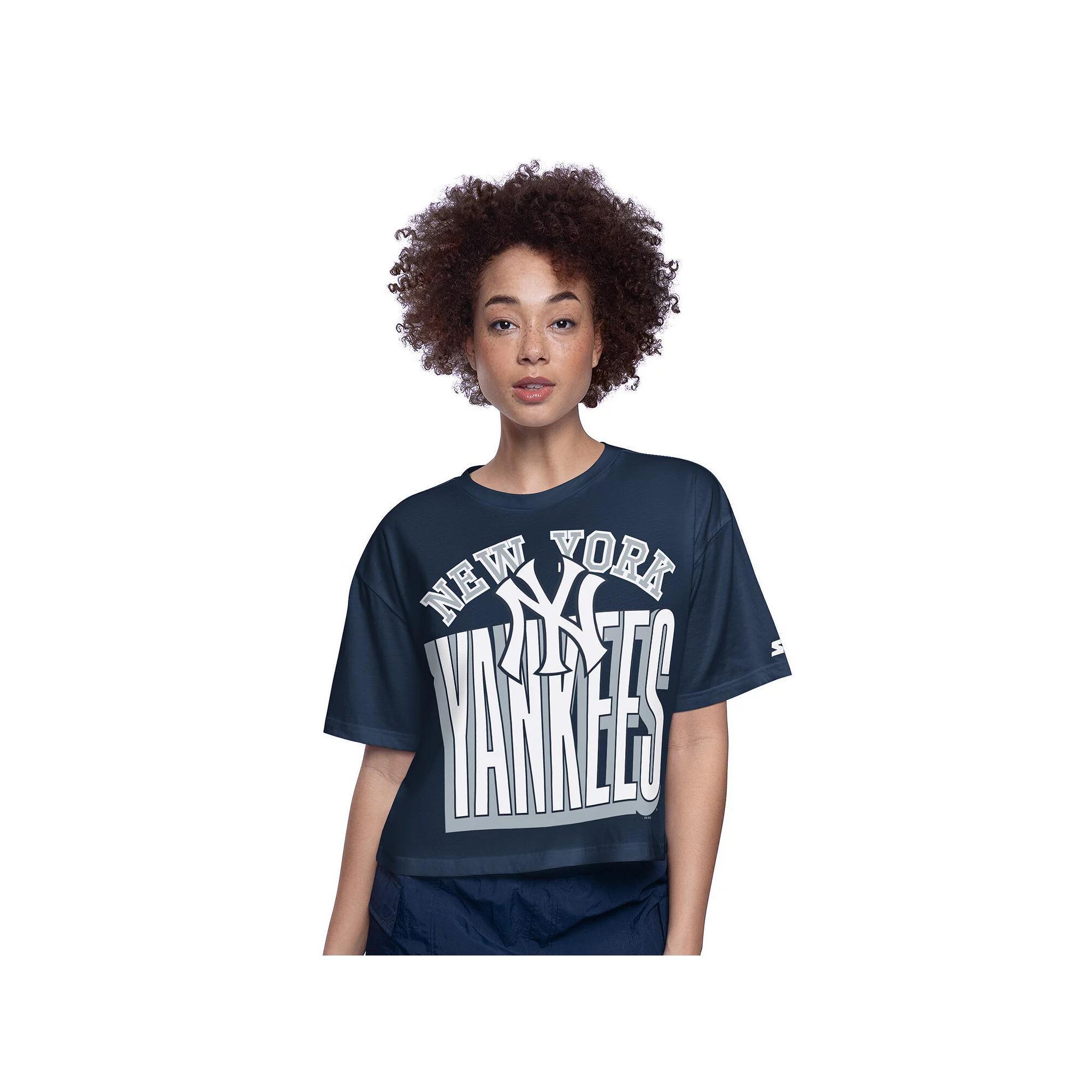Women's Starter Navy New York Yankees Play the Ball Boxy Cropped T-Shirt, Size: XL, Blue Product Image