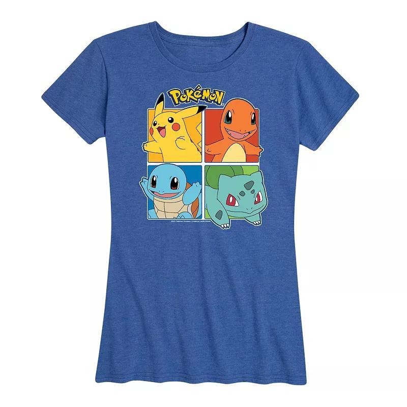 Plus Pokemon Partner Squares Graphic Tee, Womens Grey Royal Blue Product Image