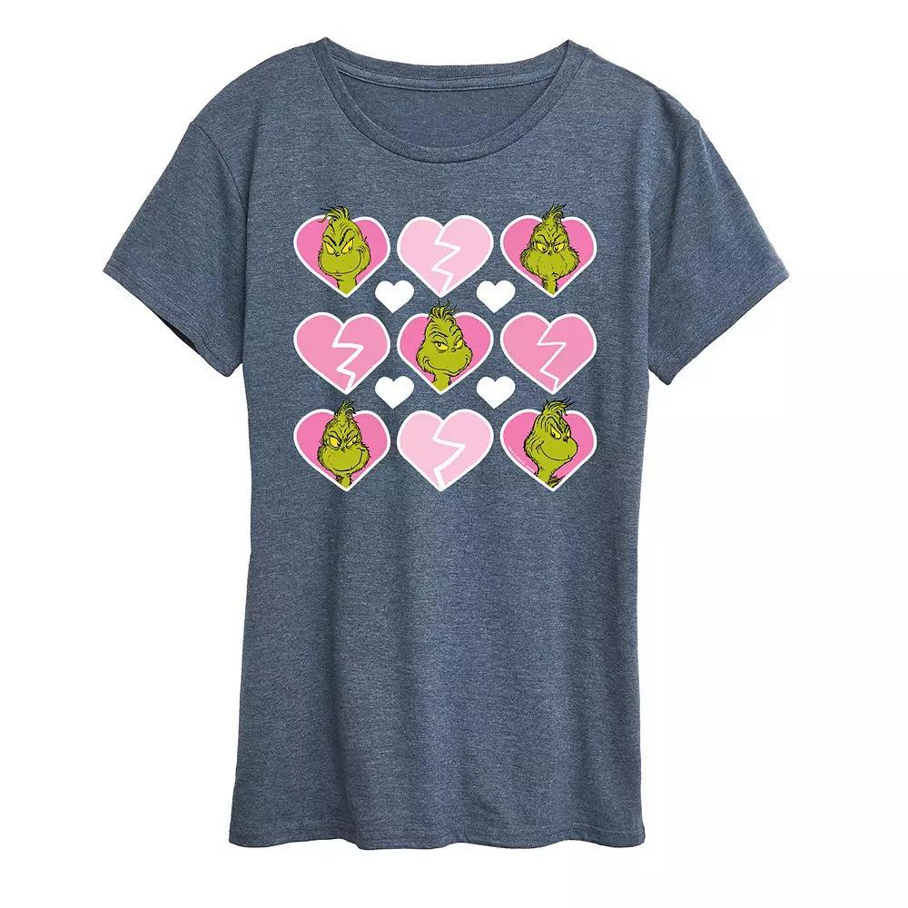 Womens Grinch Broken Heart Grid Graphic Tee Heather Grey Product Image