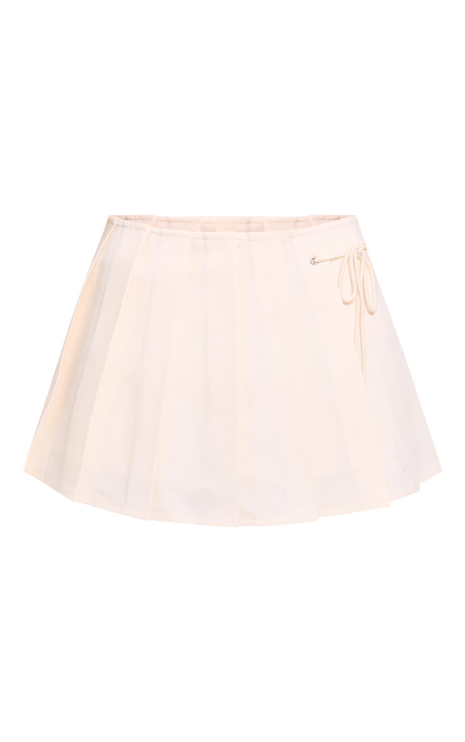 Cream Bow Detail Pleated Mini Skort Product Image