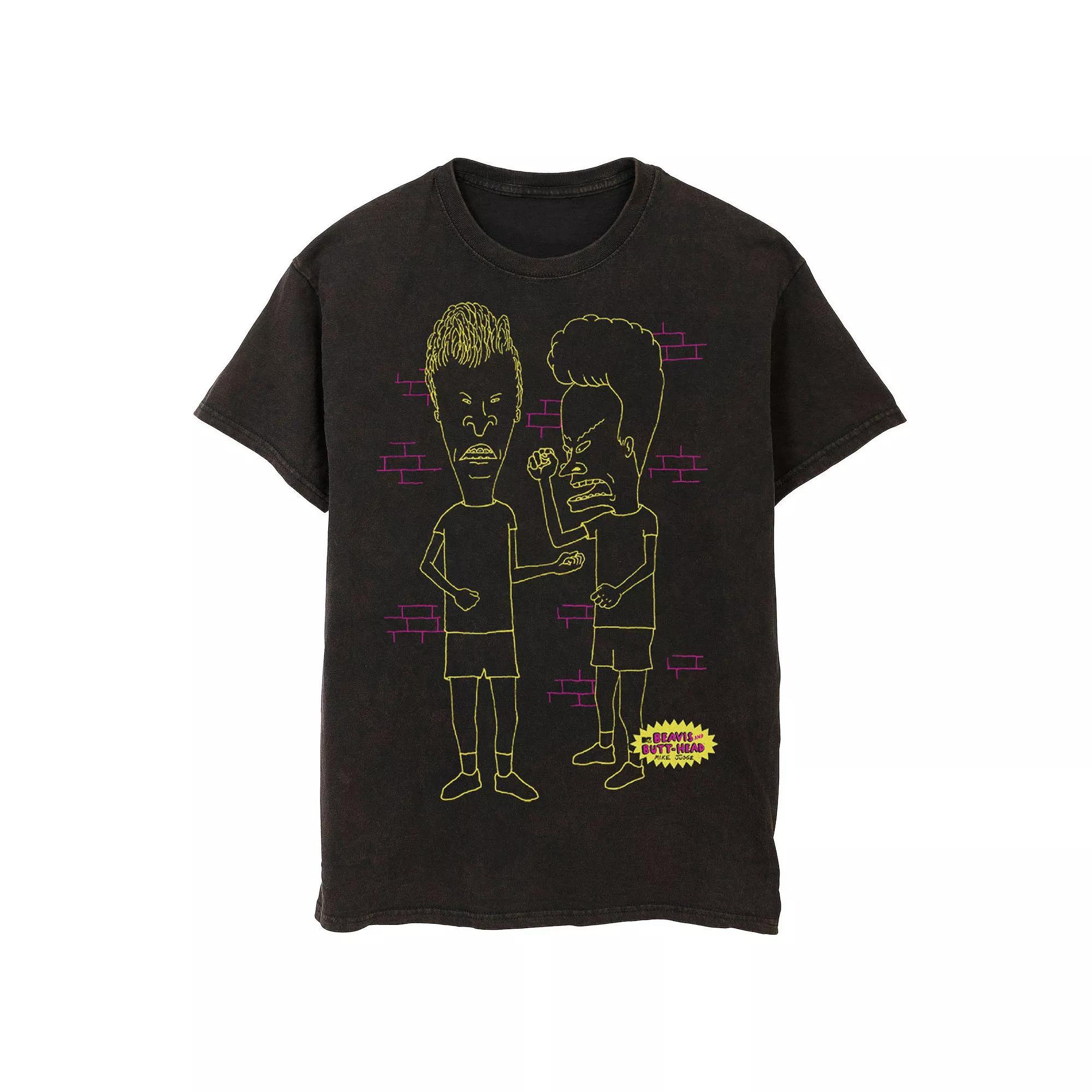 Men's Beavis And Butt-Head Yellow Lines Draw Wash Graphic Tee, Size: Large, Black Product Image