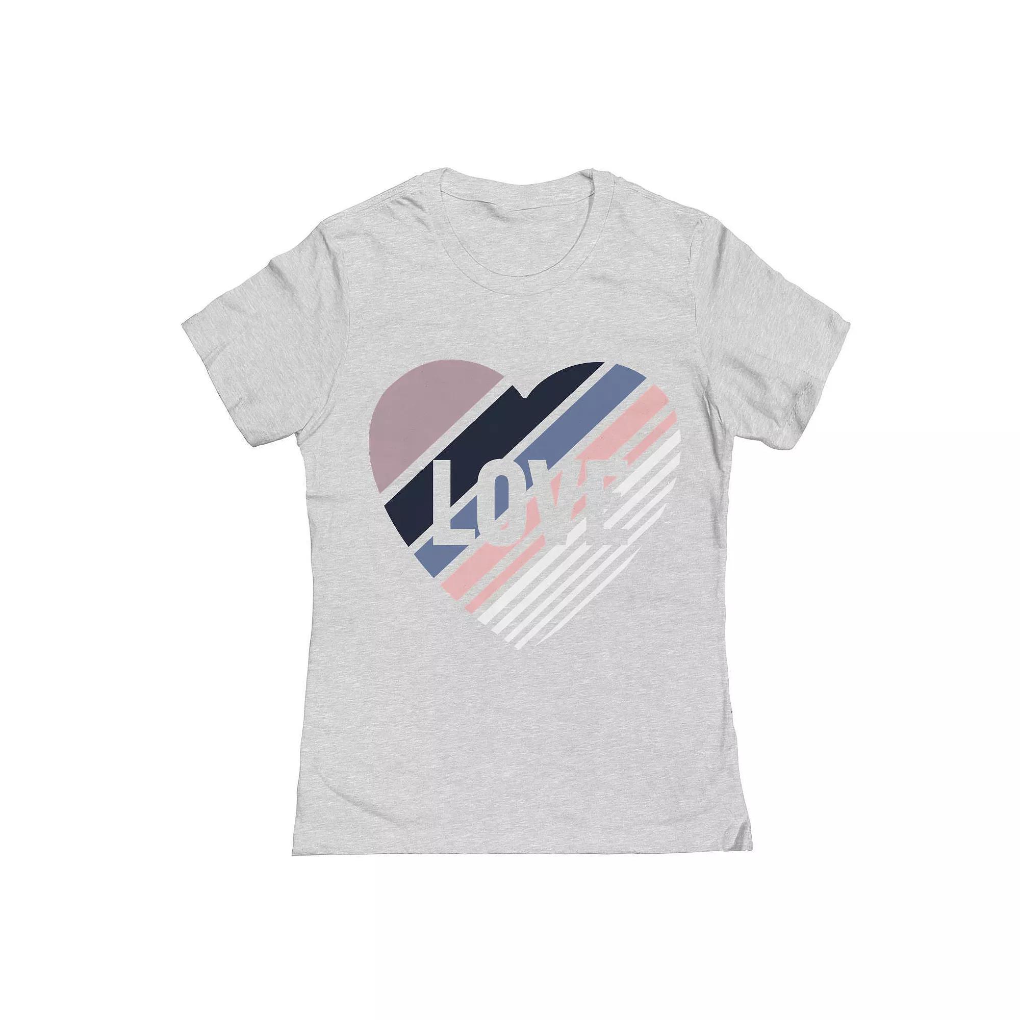 Junior's Love Diagonal Heart Valentine's Day Graphic Tee, Women's, Size: XXL, Grey Gray Product Image