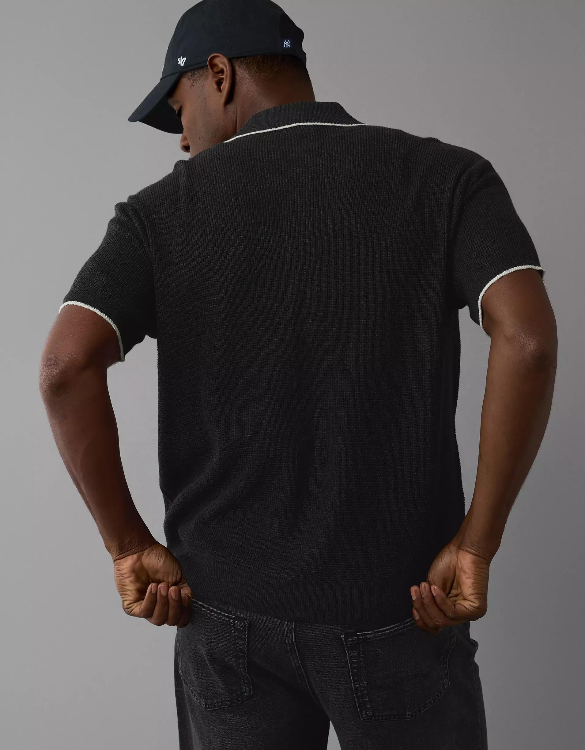 AE Weekend Waffle Button-Up Sweater Polo Shirt Product Image