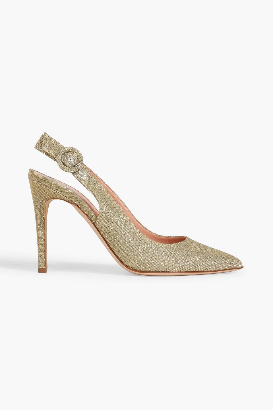 RUPERT SANDERSON Diana Lamé Slingback Pumps In Gold Product Image
