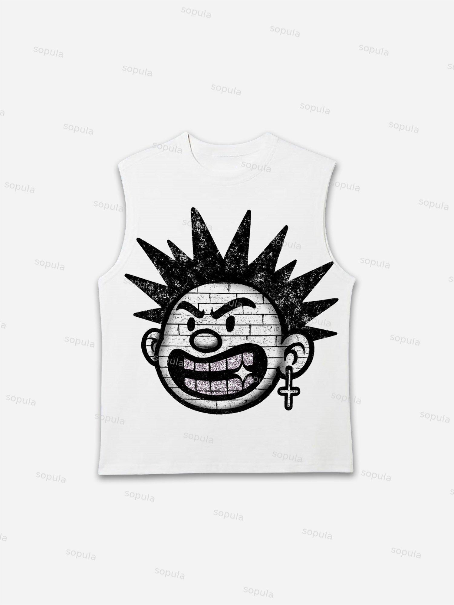 Explosive Hairstyles Vintage Cartoon Big Head Graphic Tank Top Product Image