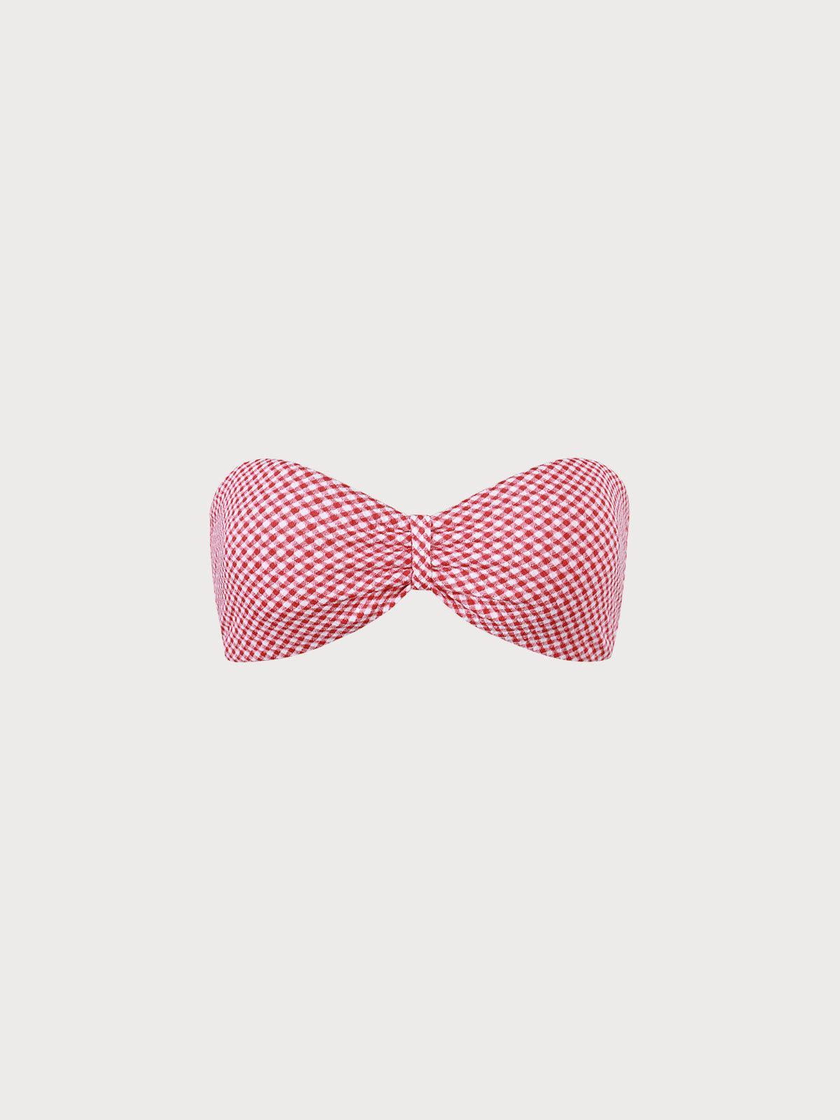 The Red Plaid Ruched Bikini Top Product Image