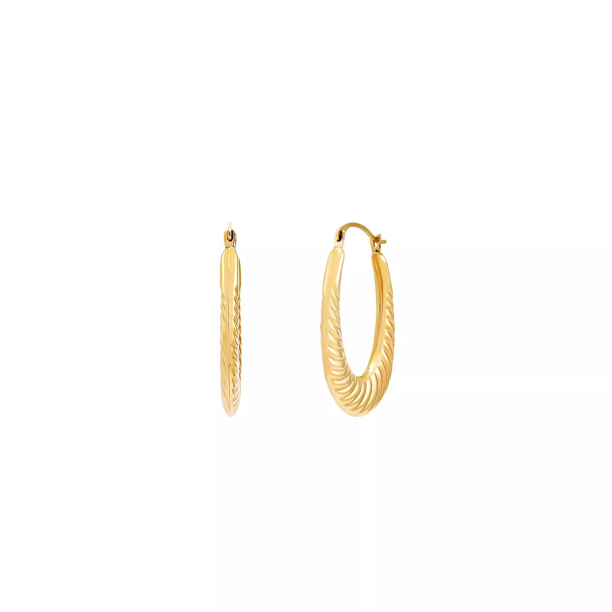 Everlasting Gold 10k Gold Oval Shrimp Hoop Earrings, Women's Product Image