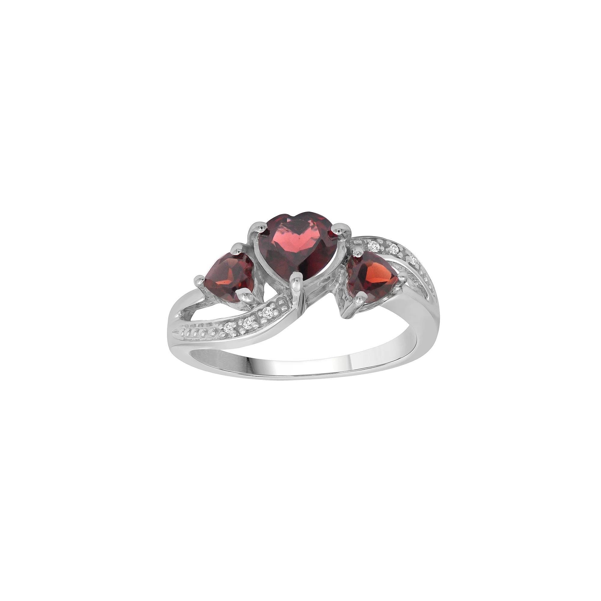 Jewelexcess Sterling Silver Garnet & Diamond Accent Triple Heart Ring, Women's, Size: 8 Product Image