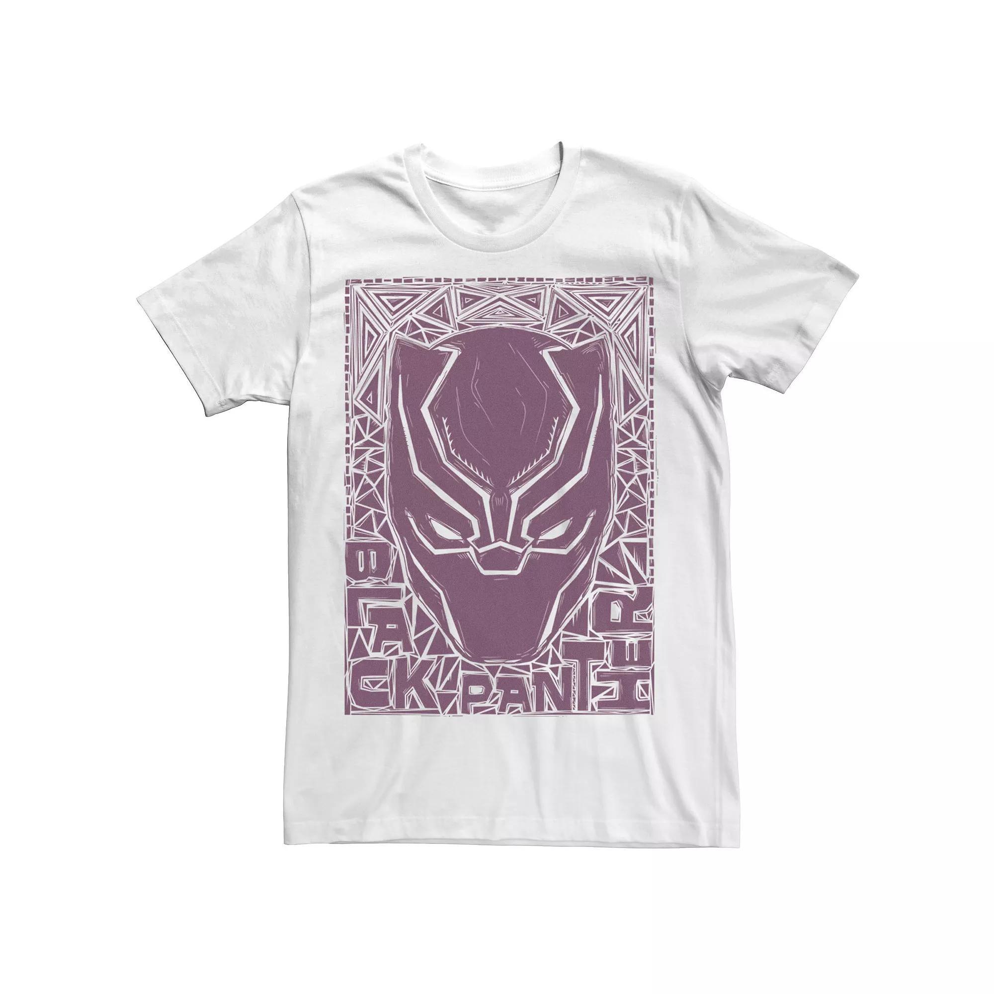 Men's Marvel Black Panther Mask Woodcut Portrait Tee, Size: Medium, White Product Image
