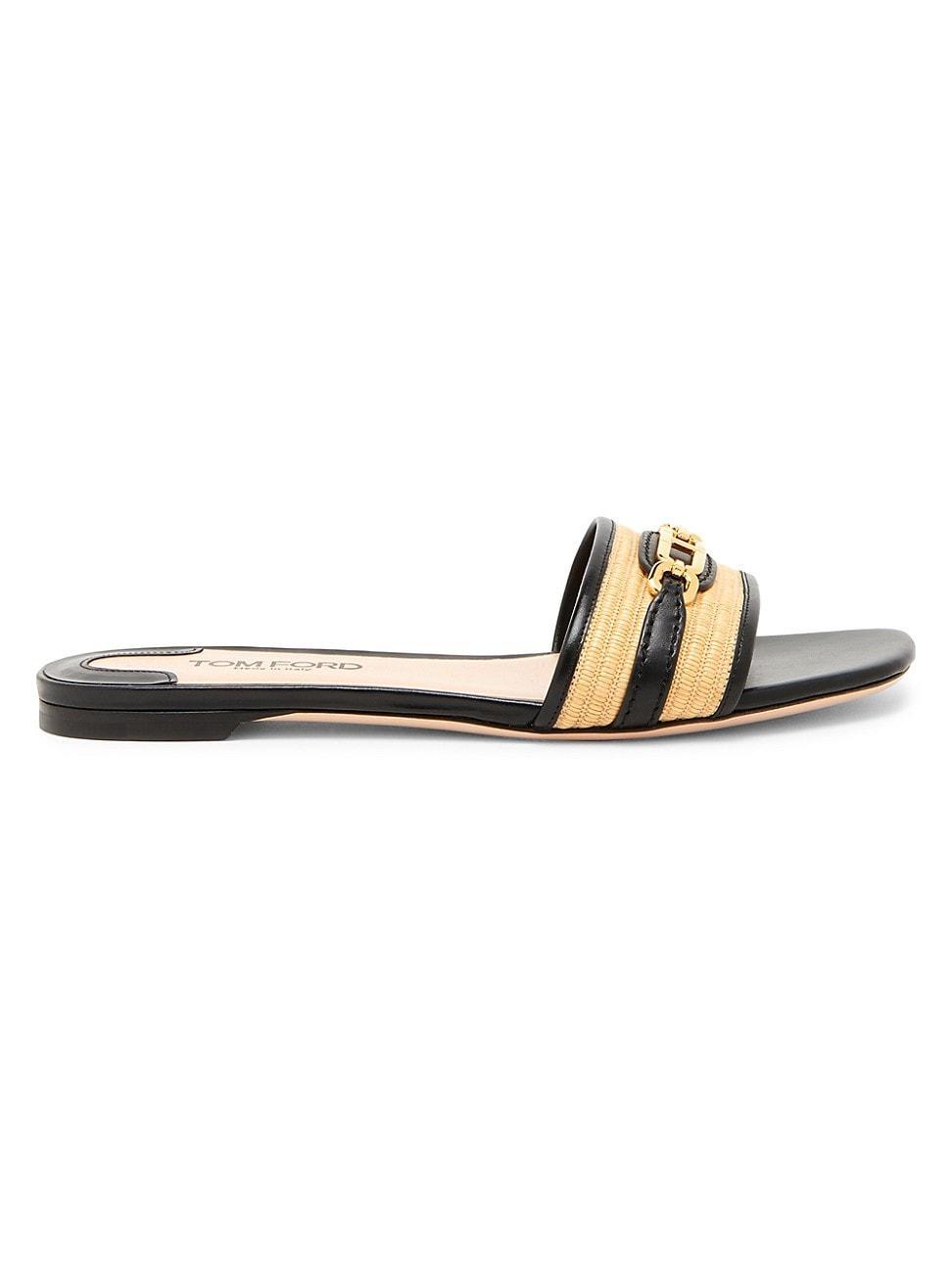 Womens Raffia & Leather Slides Product Image