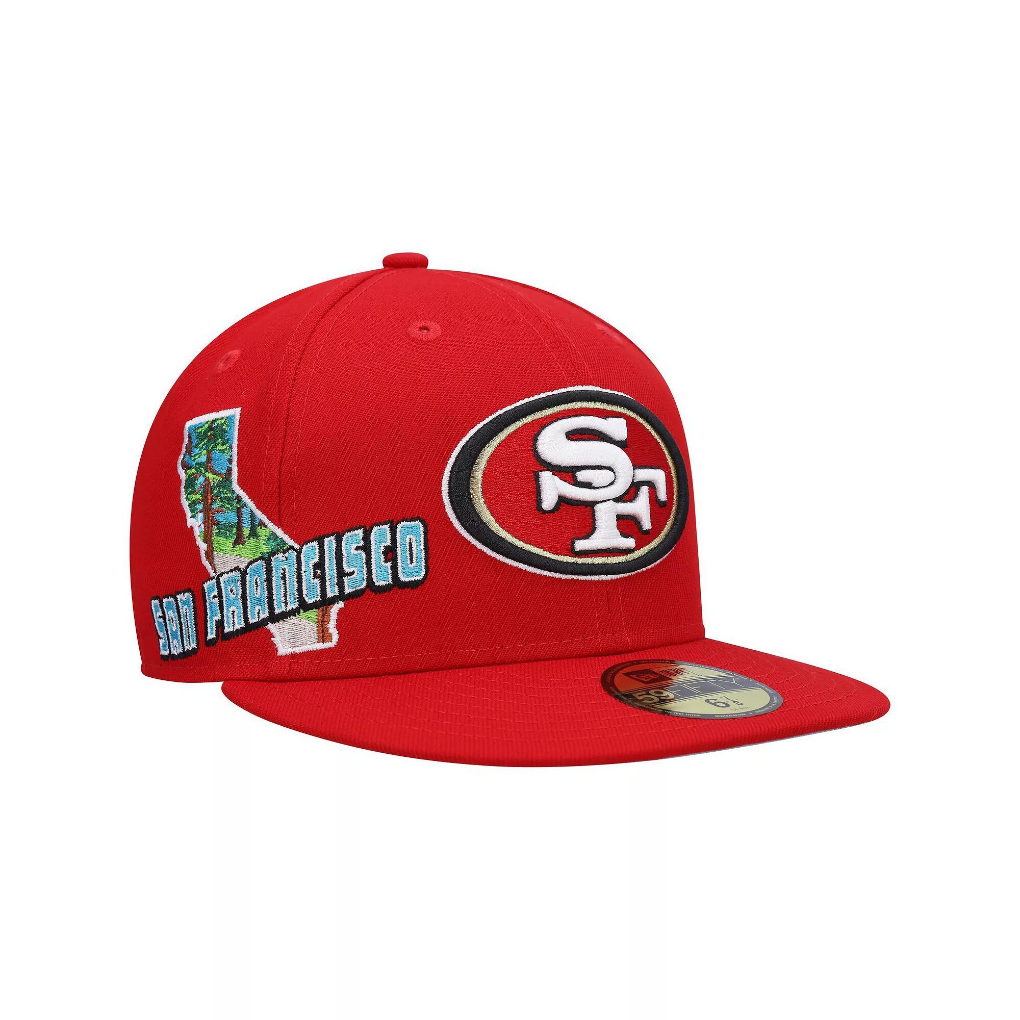 Men's New Era Scarlet San Francisco 49ers Stateview 59FIFTY Fitted Hat, Size: 7 1/8, Red Product Image