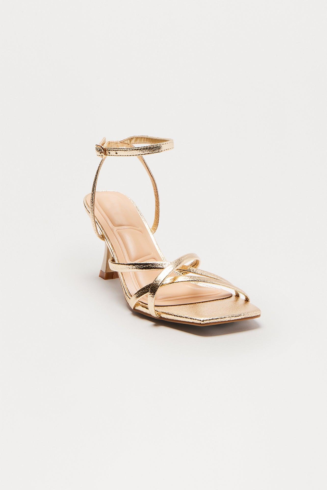 Zed Ankle Strap Heels - Gold Product Image