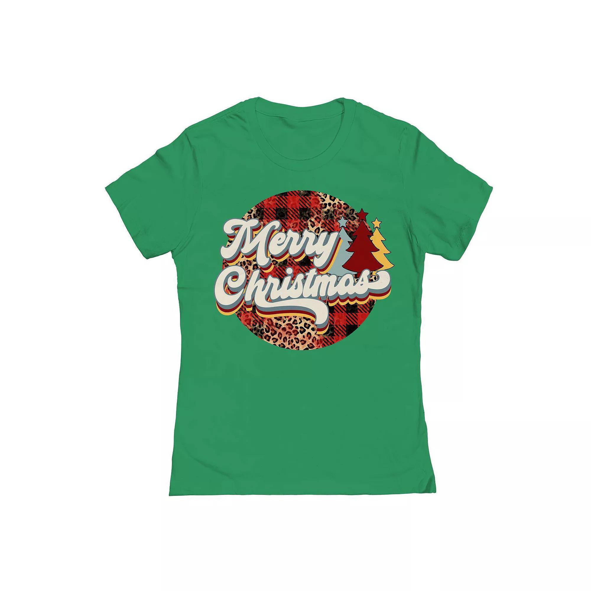 Junior's Merry Christmas Red Plaid Christmas Graphic Tee, Women's, Size: Small, Kelly Product Image