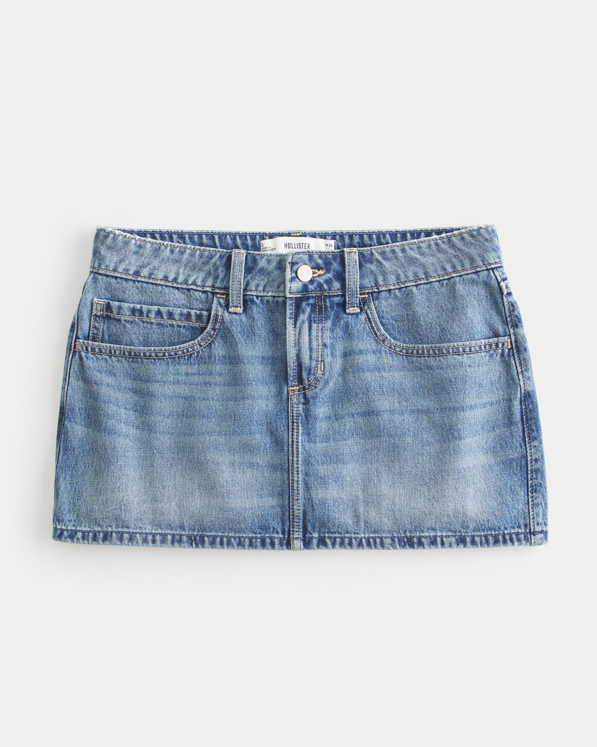 Low-Rise Light Wash Denim Mini Skort Product Image