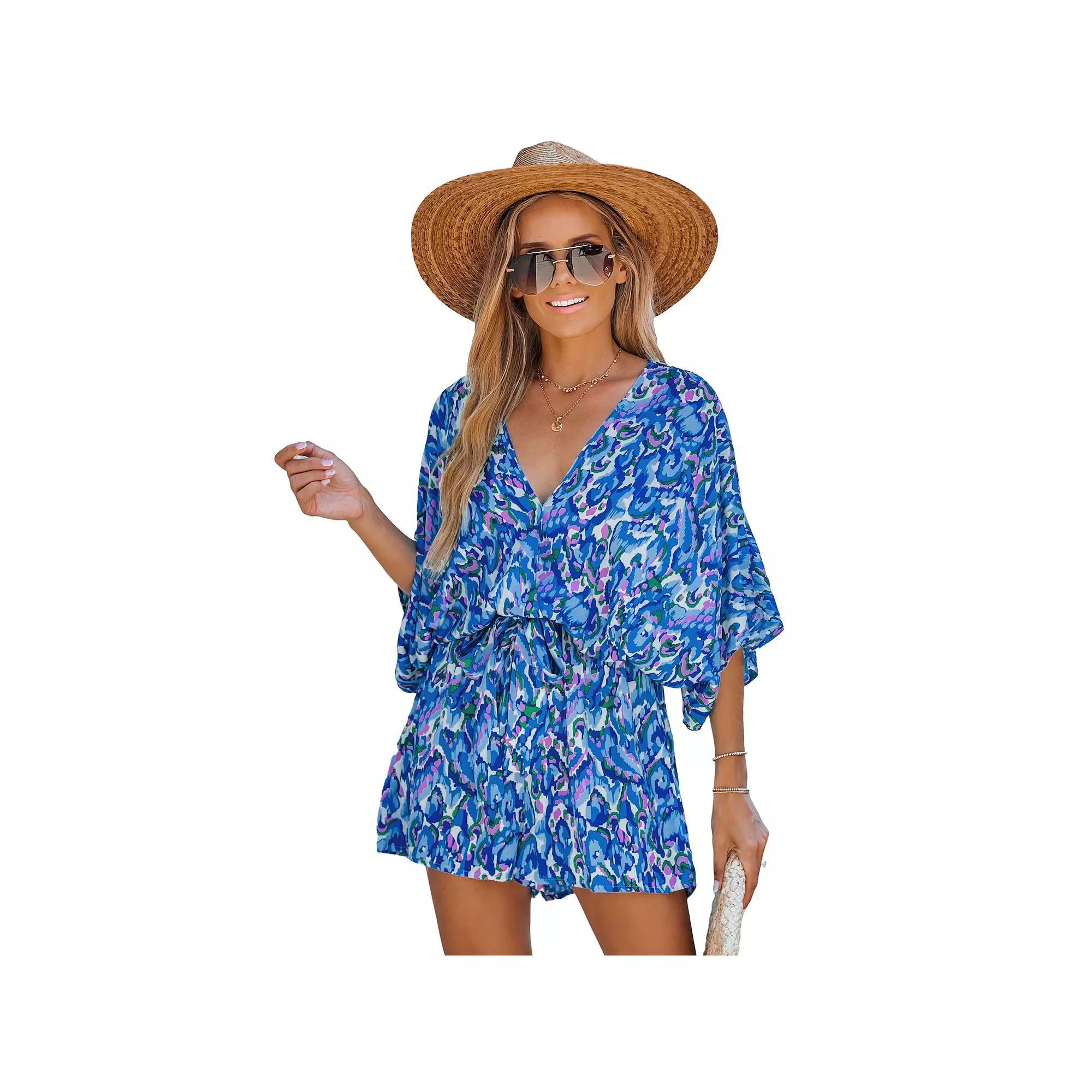 Women's Cupshe Abstract Print Drawstring Romper, Size: XL, Blue Product Image