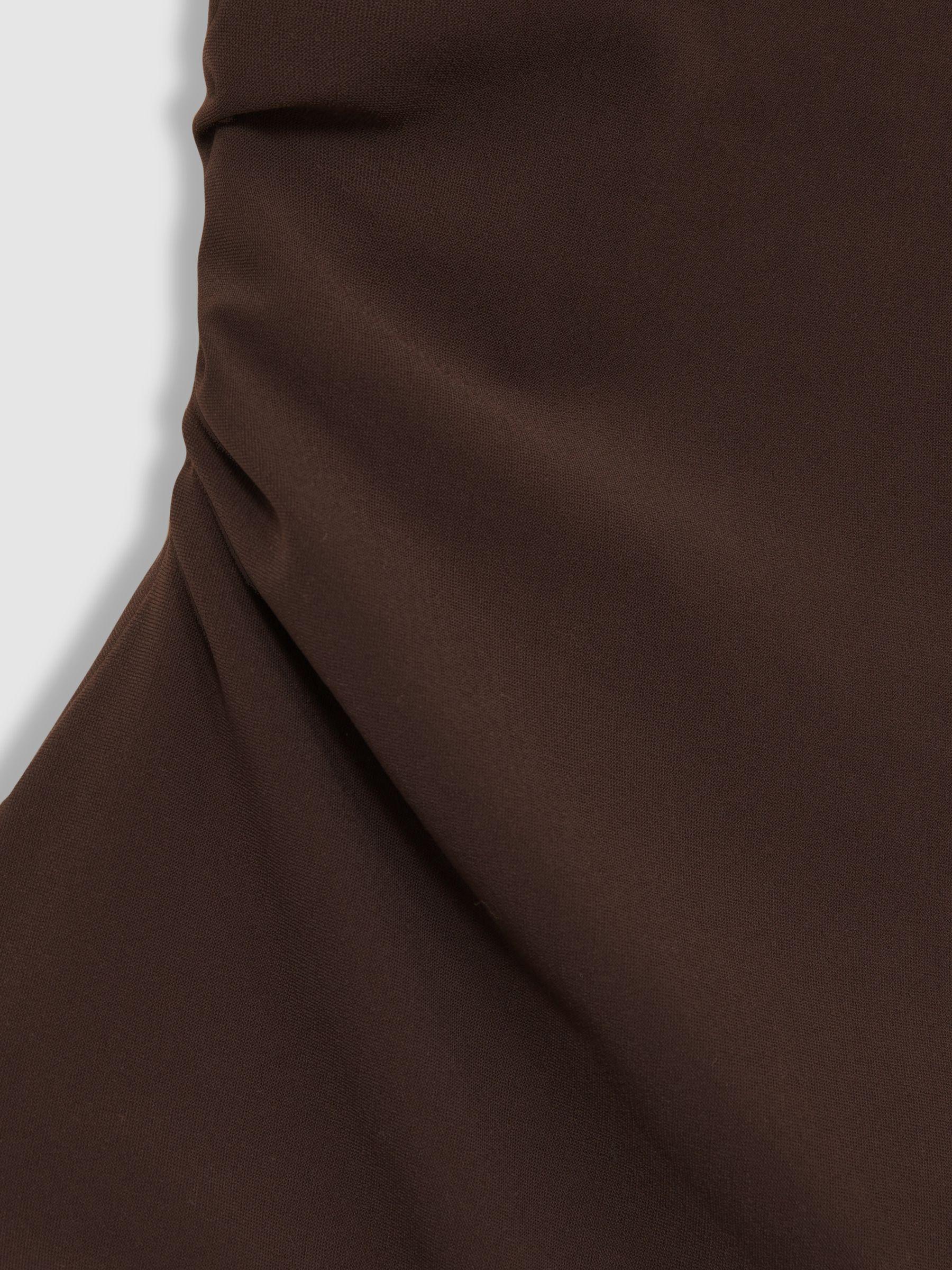 Plunge Ruched Open-Back Swimsuit in Mocha Product Image