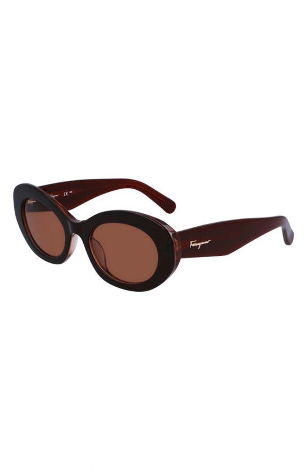 FERRAGAMO 53mm Polarized Oval Sunglasses In Brown/brown Solid Product Image