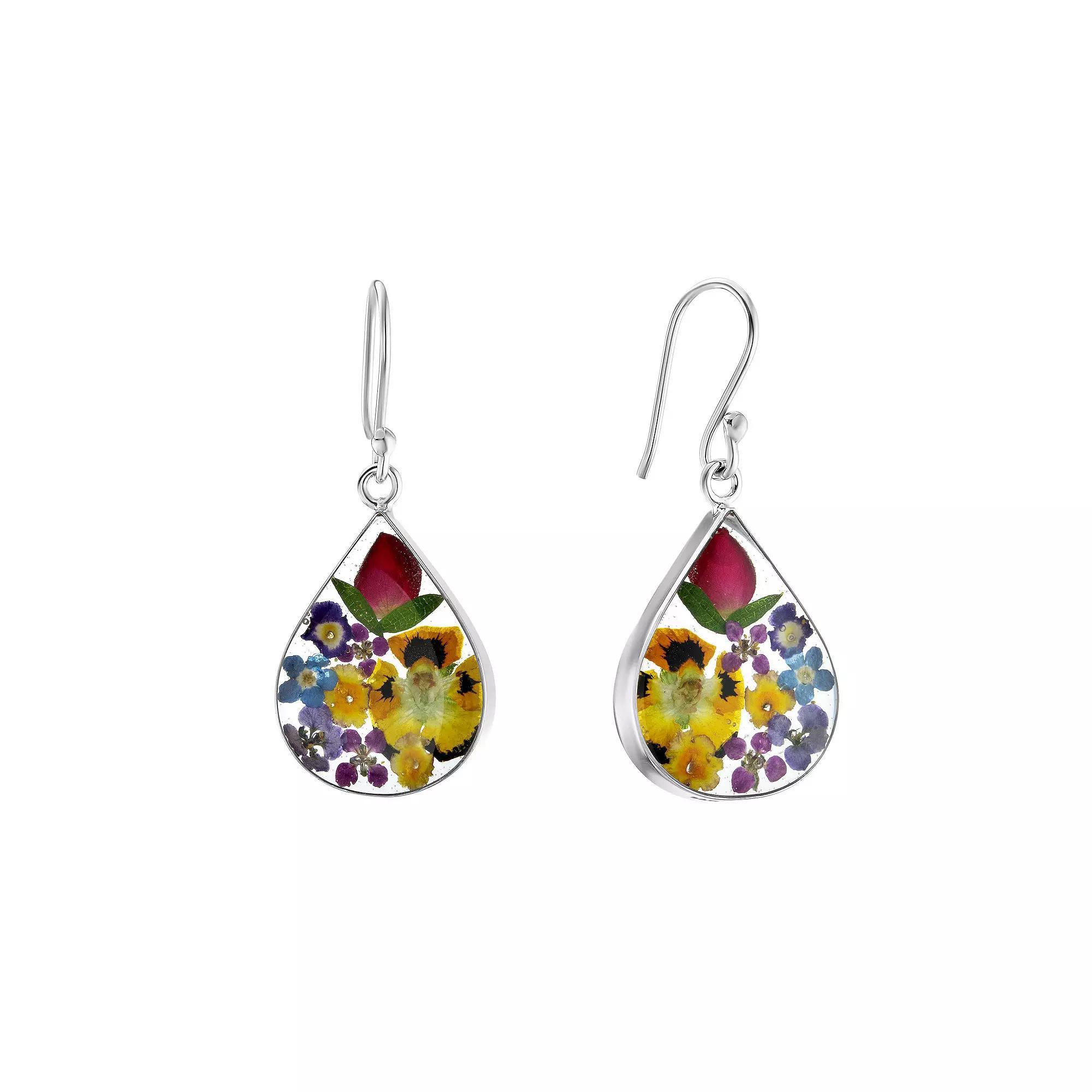 Athra NJ Inc Sterling Silver Dried Flower Teardrop Drop Earrings, Women's Product Image
