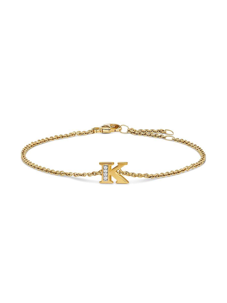 Womens Petite Pav Initial Chain Bracelet in 18K Yellow Gold Product Image