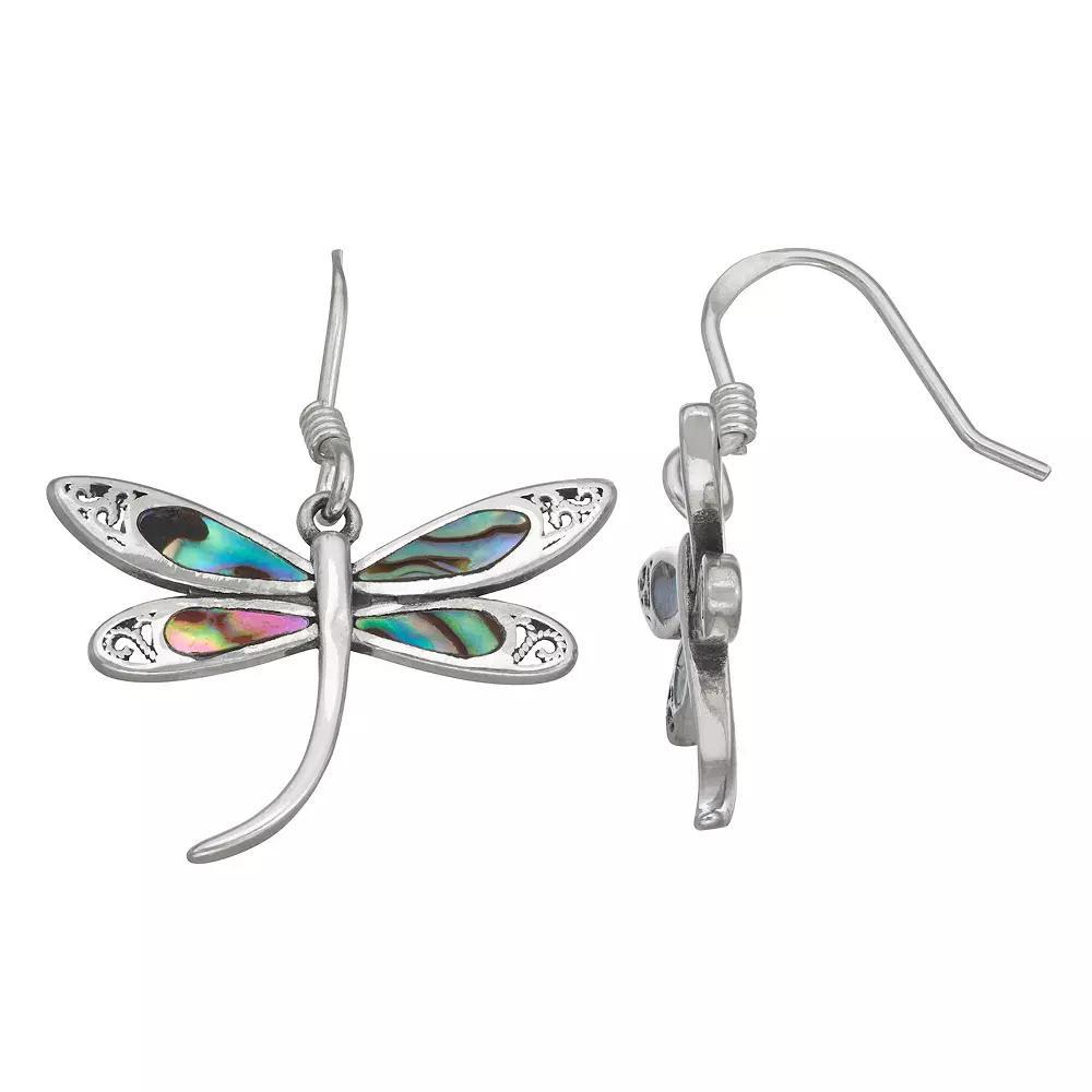Sterling Silver Abalone Dragonfly Earrings, Women's Product Image