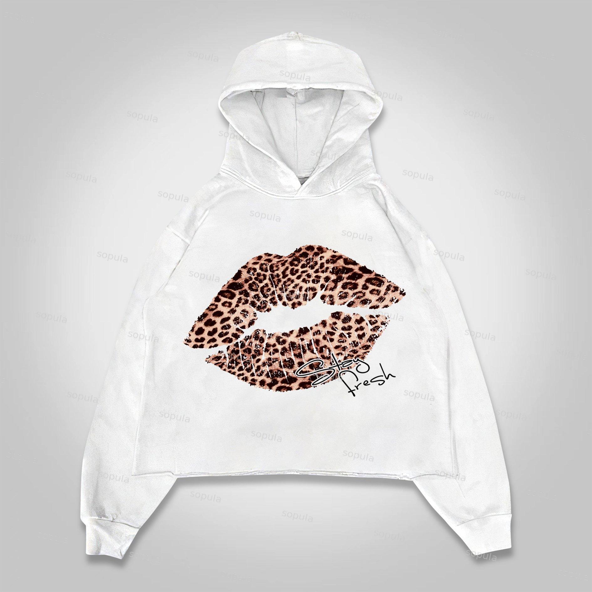 Sopula No. 69 Leopard Lips Graphic Cropped Hoodie Product Image