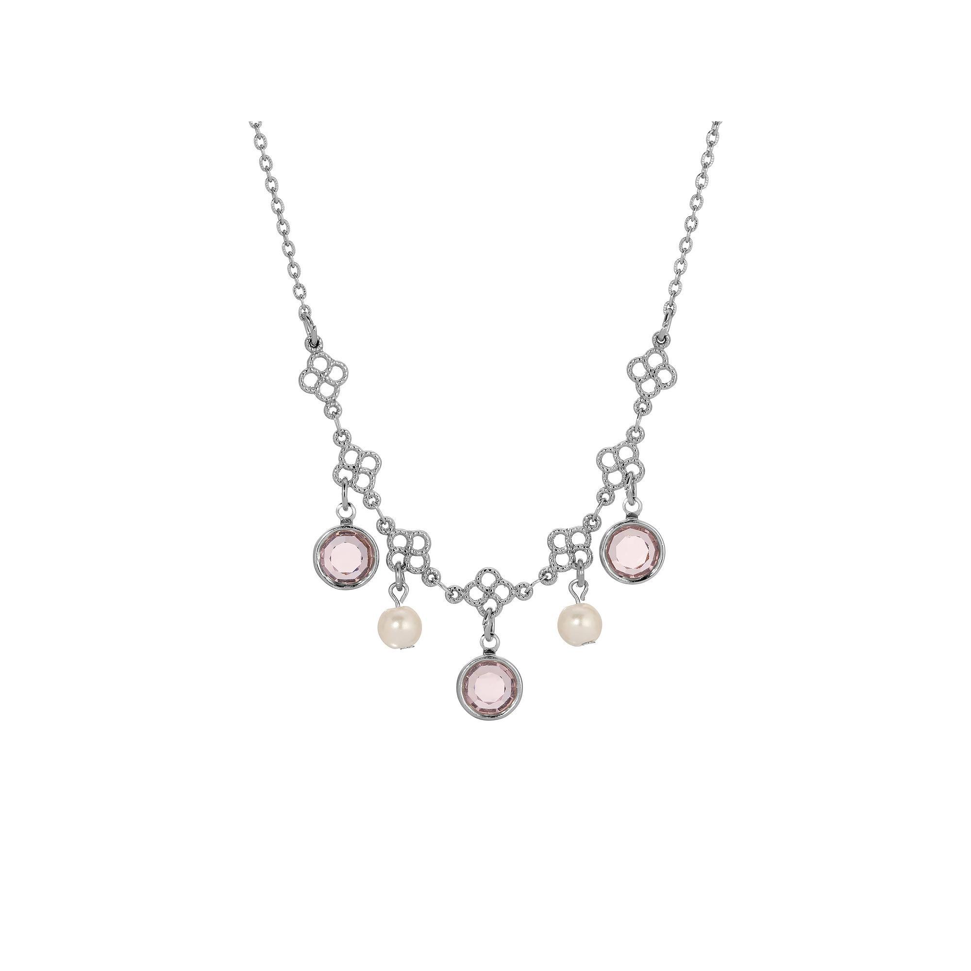 1928 Silver Tone Crystal & Simulated Pearl Necklace, Womens, Purple Product Image
