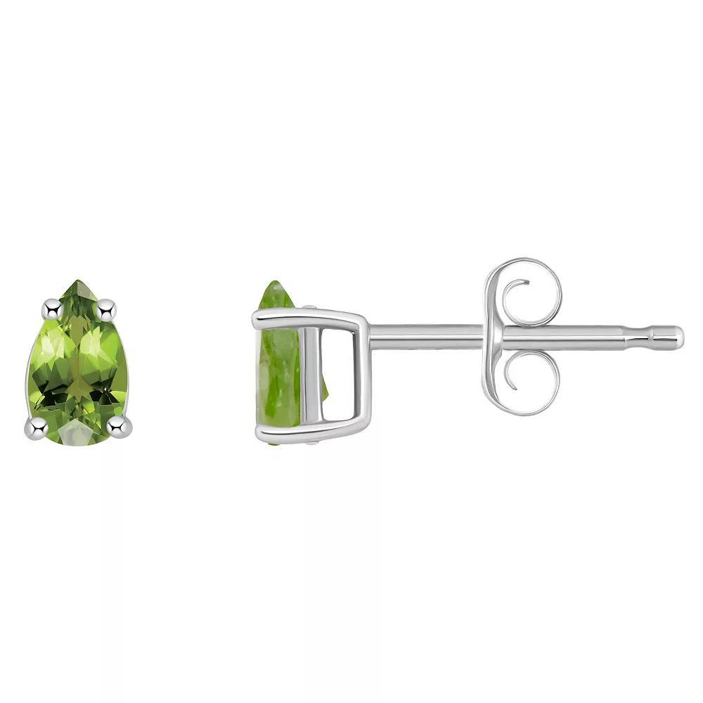 14k White Gold Pear Shape Birthstone Stud Earrings, Womens, Green May Product Image