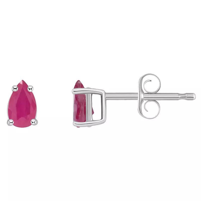 14k White Gold Pear Shape Birthstone Stud Earrings, Womens, Red Jul Product Image