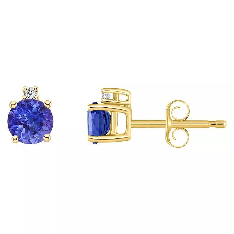 14k Gold 4 mm Round Tanzanite & Diamond Accent Stud Earrings, Women's, 14k Yellow Gold Product Image