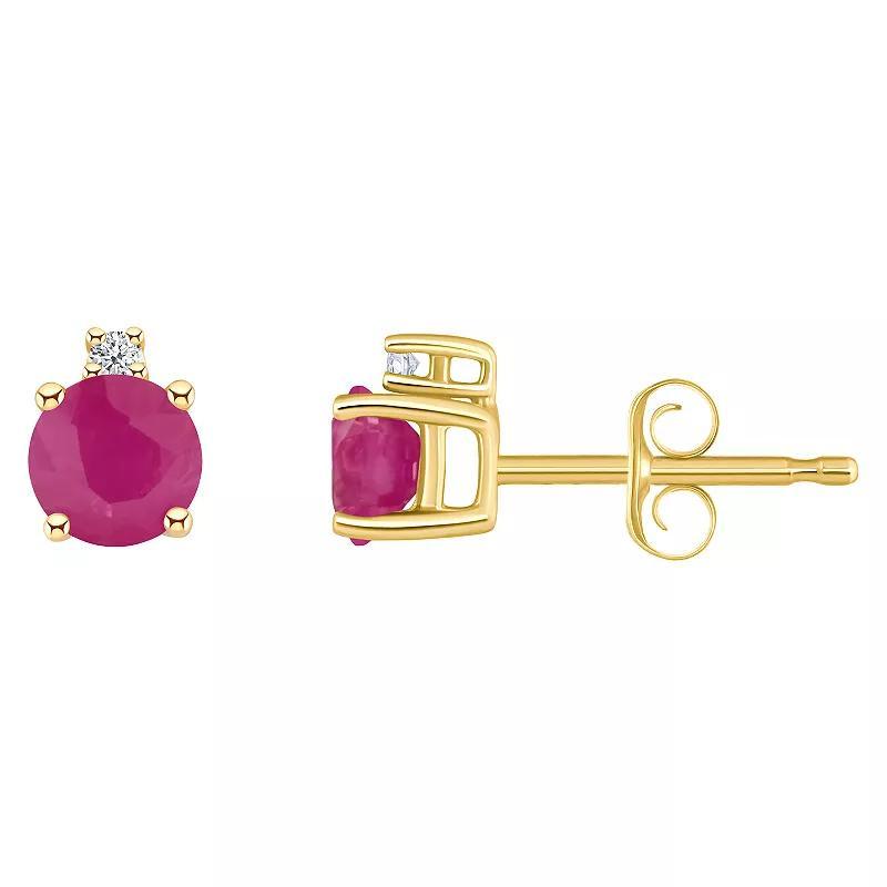 14k Gold 4 mm Round Tanzanite & Diamond Accent Stud Earrings, Women's, 14k Yellow Gold Product Image