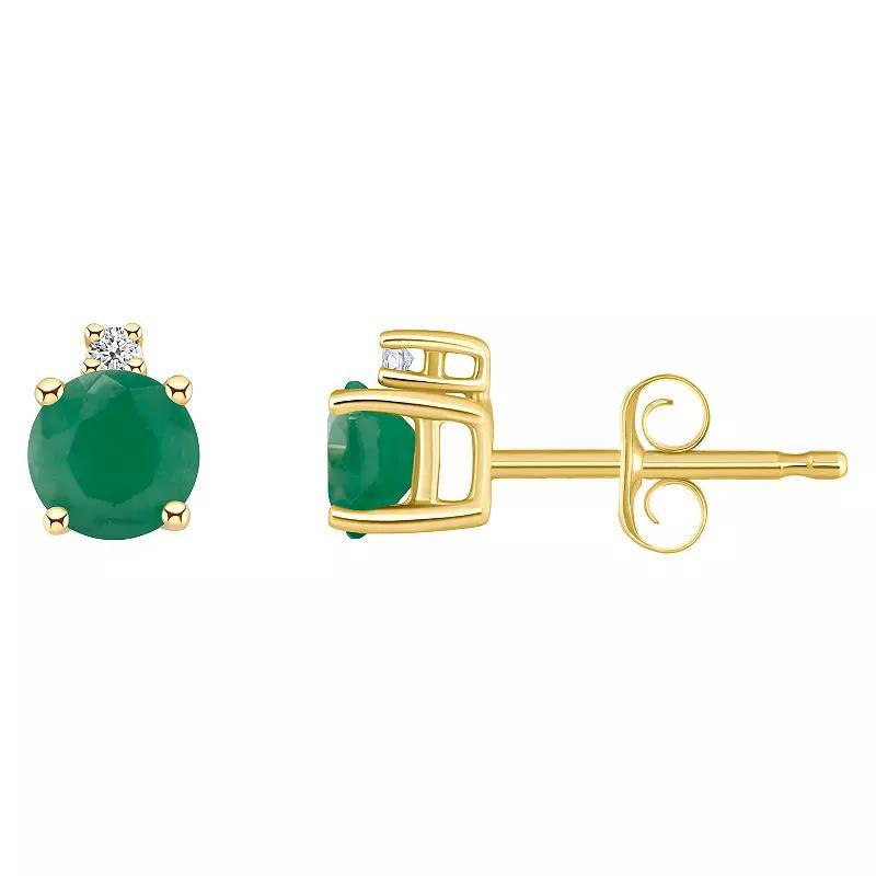 14k Gold 4 mm Round Birthstone & 1/10 Carat T.W. Diamond Stud Earrings, Women's, Green May Product Image