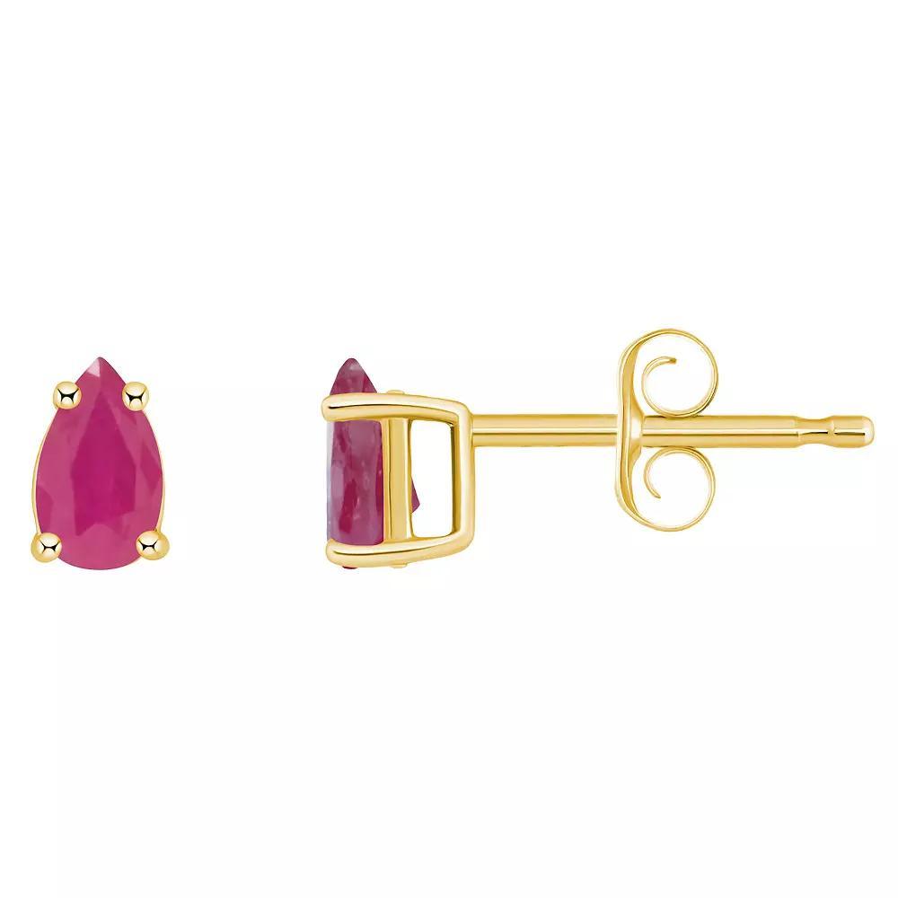 14k Gold Pear Shape Birthstone Stud Earrings, Women's, Red Jan Product Image