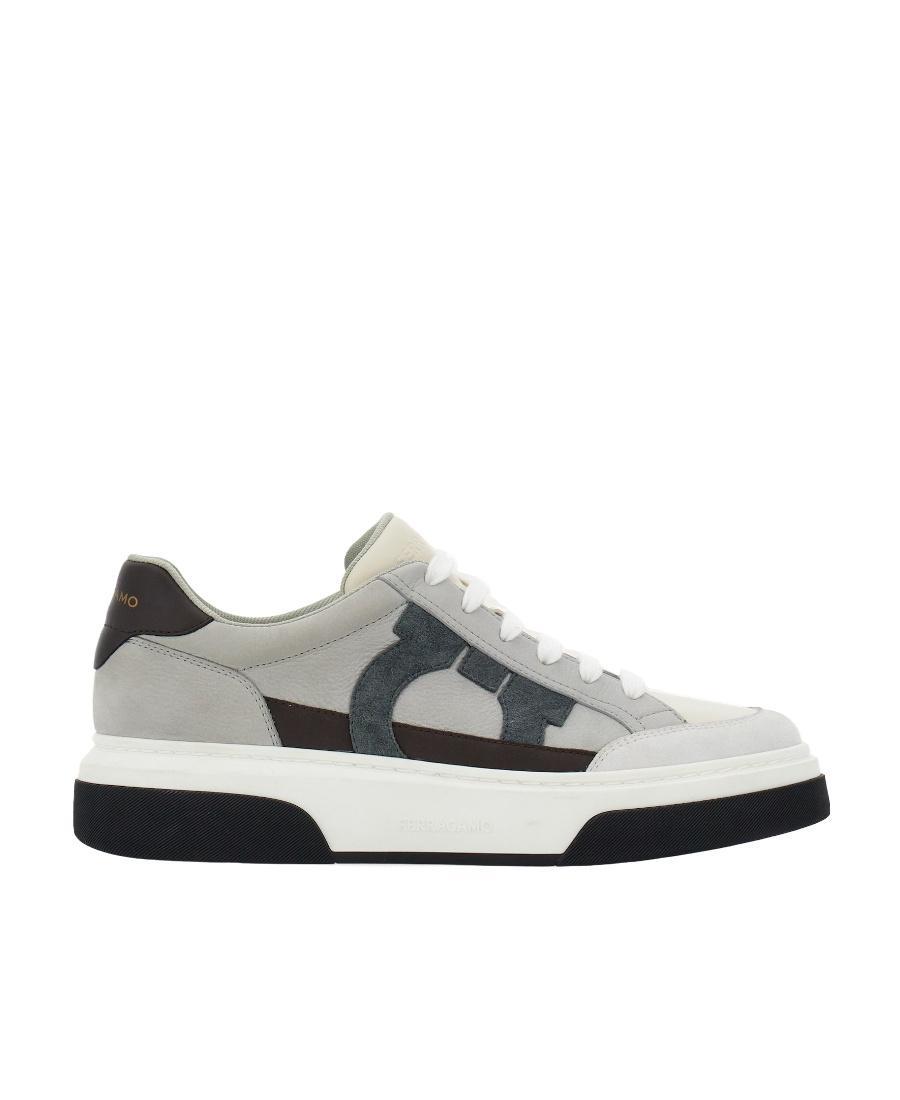 FERRAGAMO Salvatore  Gancini-embroidered Lace-up Sneakers In White Product Image