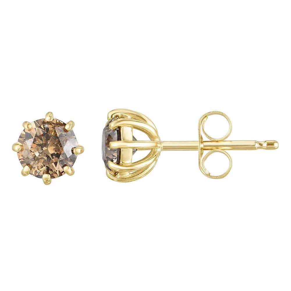 14k Gold 1 1/2 Carat T.W. Champagne Diamond 8-Prong Stud Earrings, Womens Product Image