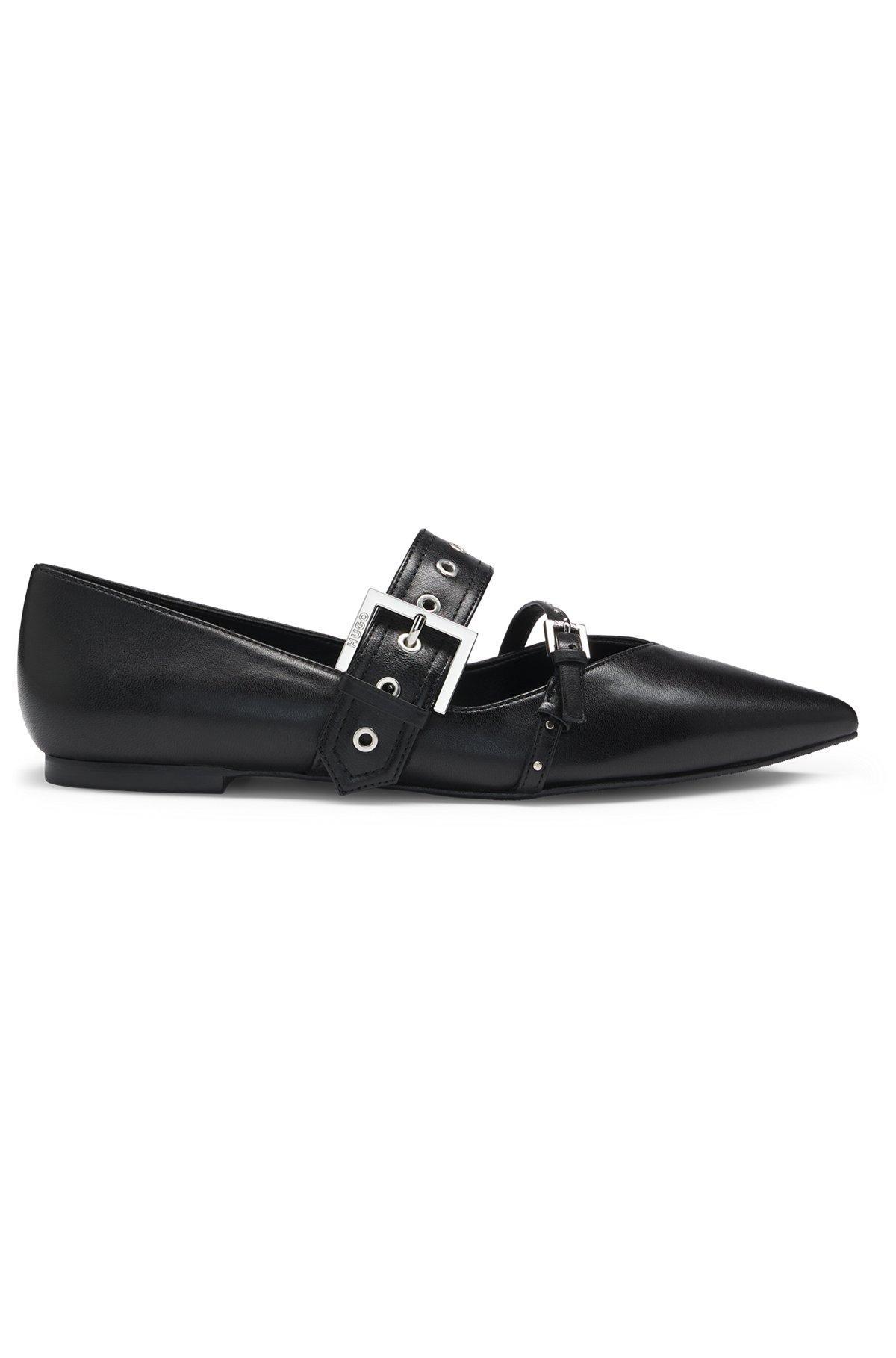 Nappa-leather ballerina pumps with buckled straps Product Image