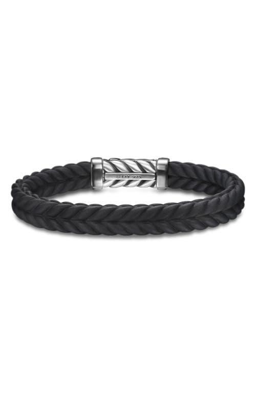 David Yurman Mens Sterling Silver Chevron Woven Green Rubber Bracelet Product Image