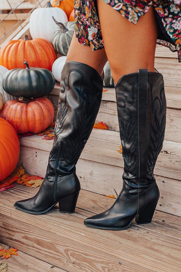 The Jessica Faux Leather Knee High Cowboy Boot in Black Product Image