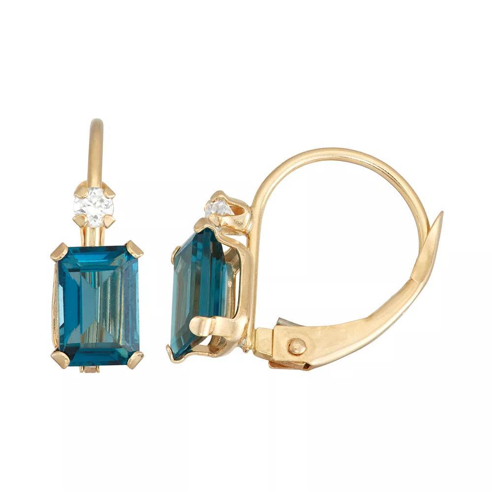 Designs by Gioelli 10k Gold Emerald-Cut London Blue Topaz & White Zircon Leverback Earrings, Women's Product Image