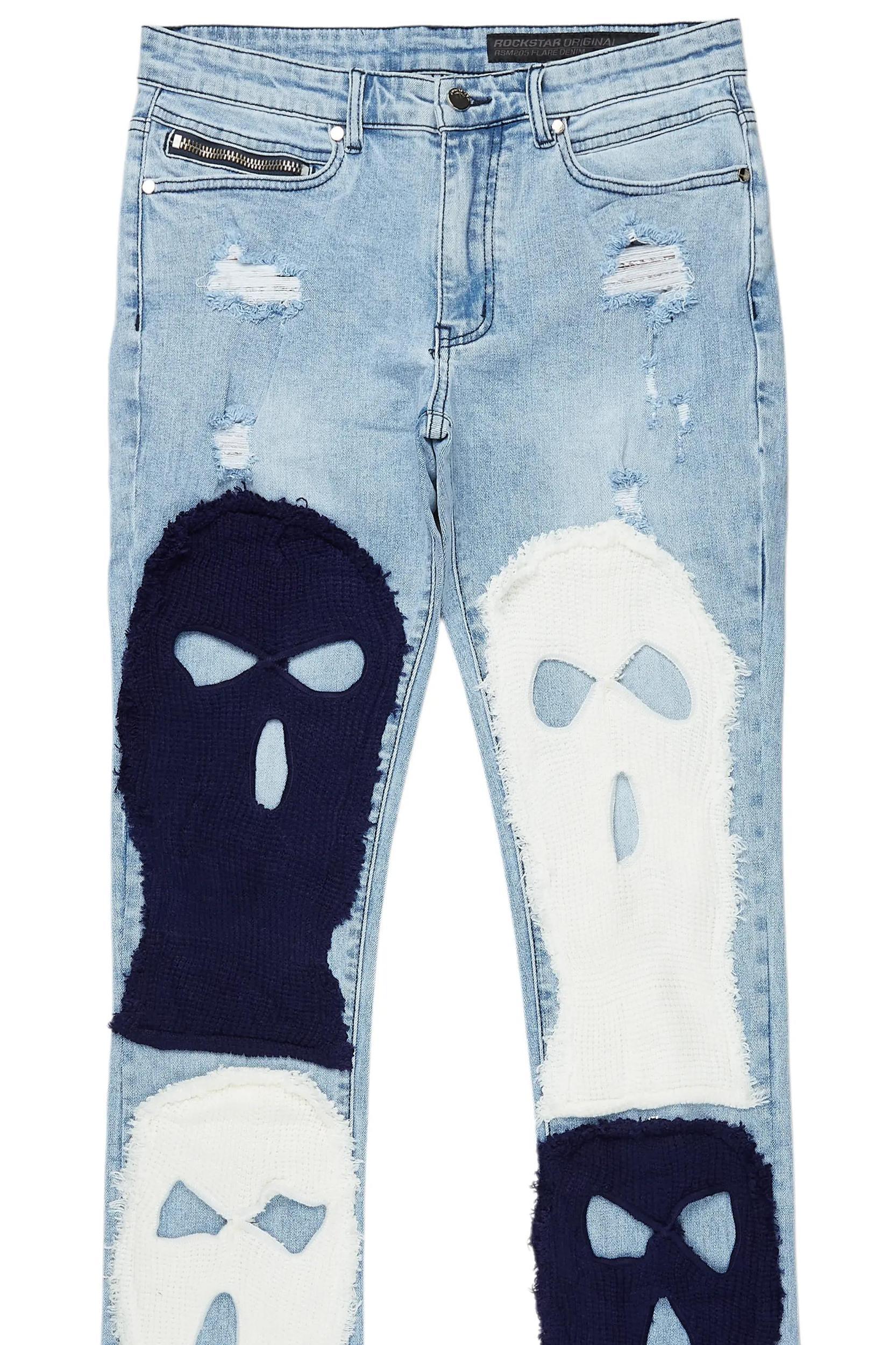 Destry Blue Patchwork Stacked Flare Jean Male Product Image