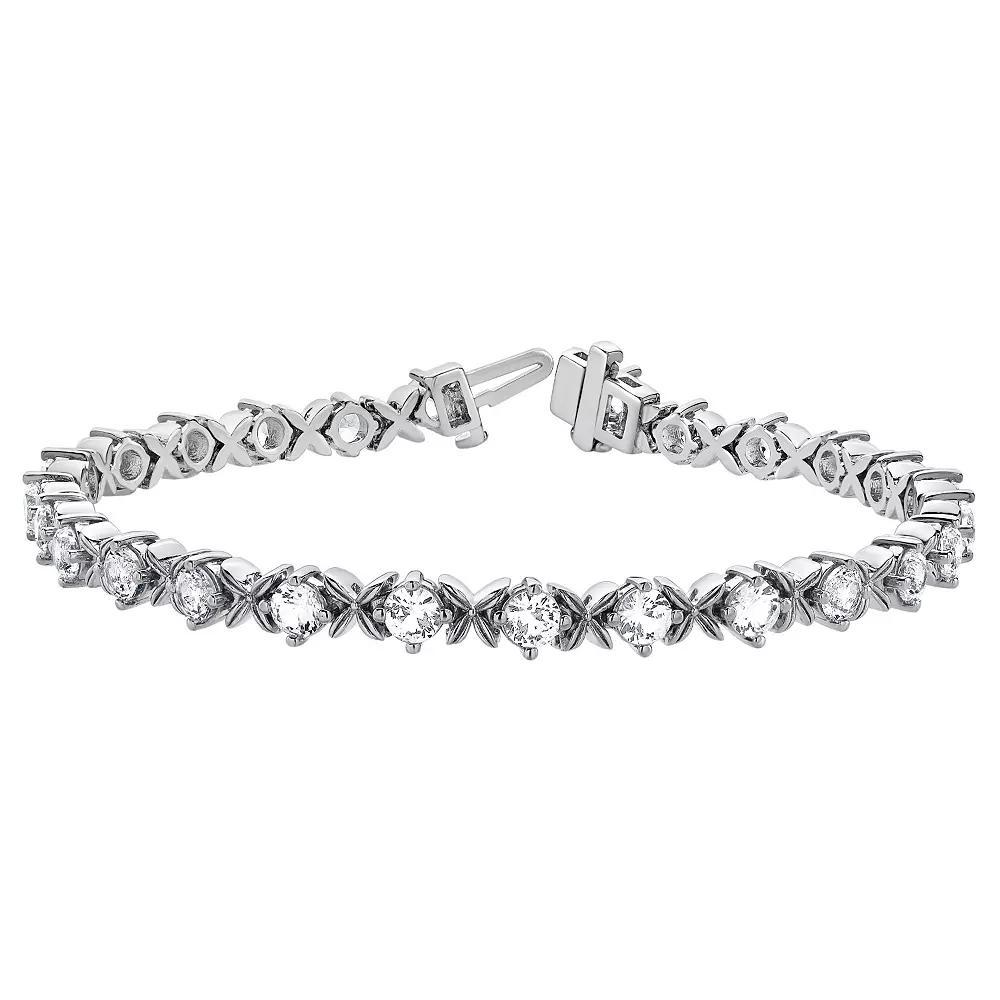 Gemstone Brilliance Round Lab-Created White Sapphire Box Clasp Tennis Bracelet, Womens Silver Tone Product Image