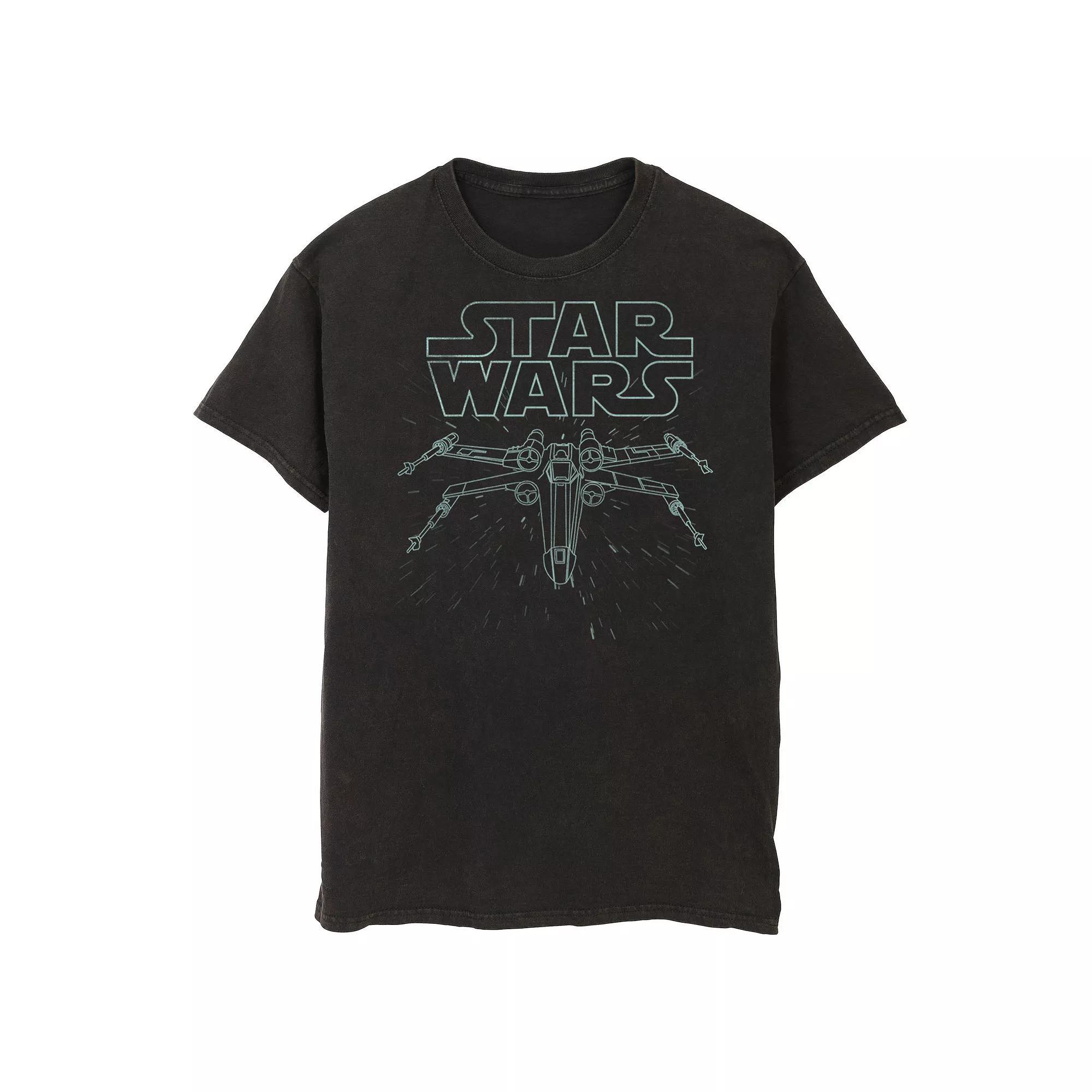 Men's Star Wars X-Wing Fly Through Logo Lineart Graphic Tee, Size: Large, Black Product Image
