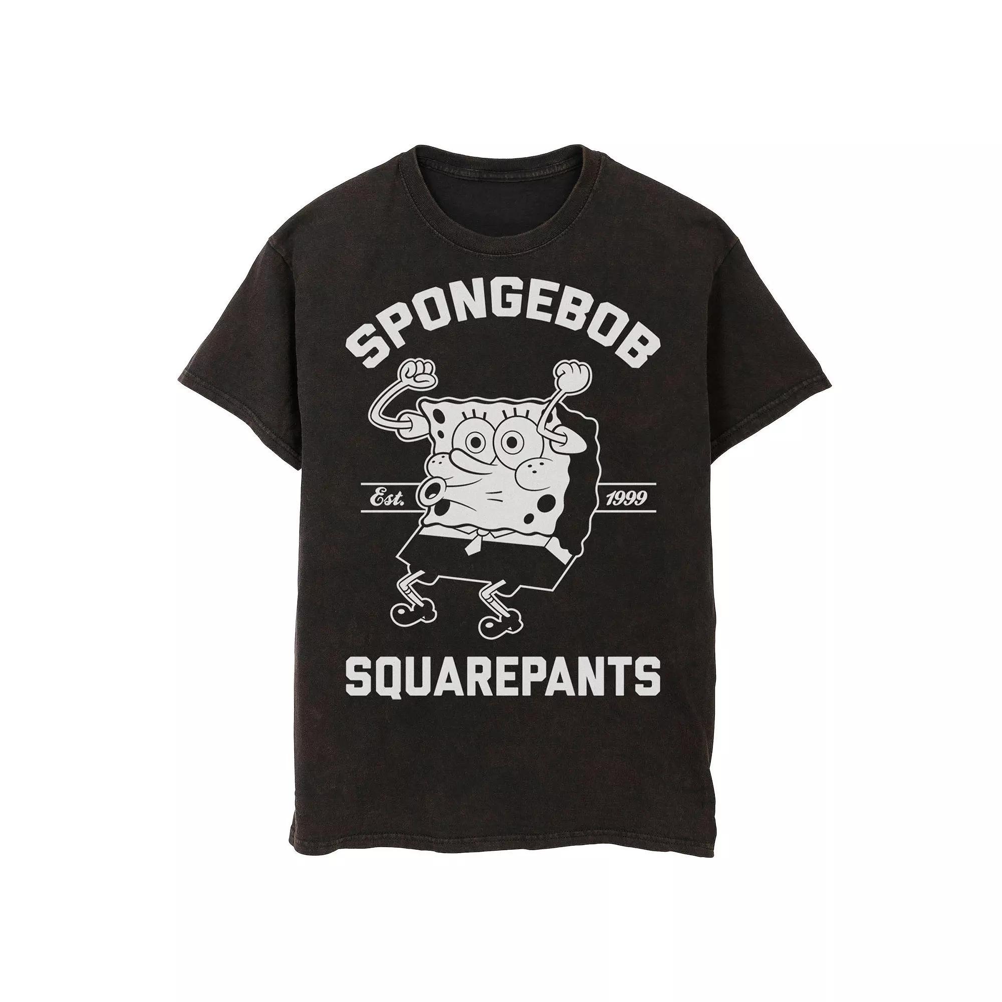 Men's Nickelodeon SpongeBob SquarePants Est. 1999 Mineral Wash Graphic Tee, Size: Medium, Black Product Image